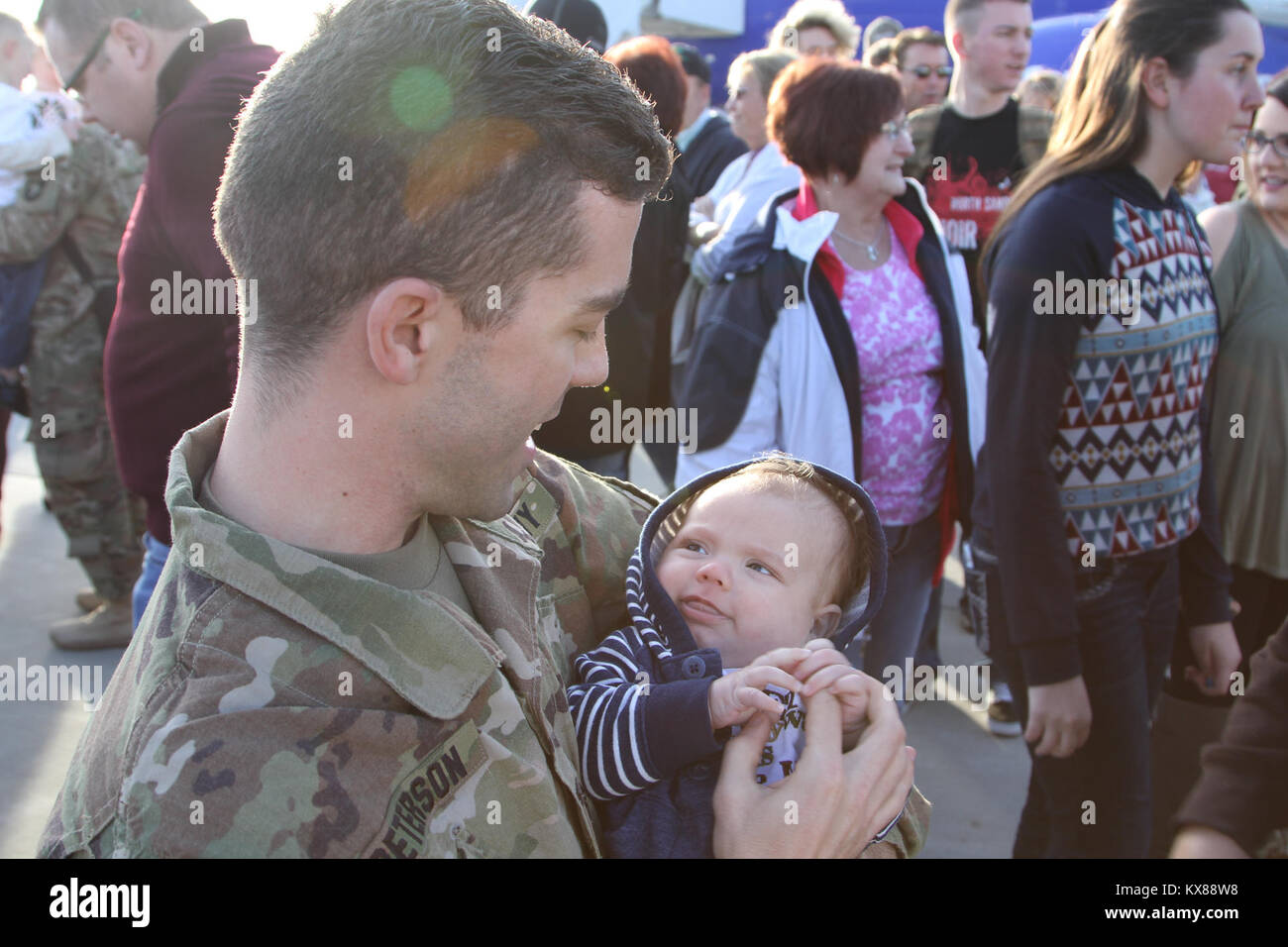 Nearly 50 Utah Guard members from Detachment 2, 101st Airborne Division (Air Assault), returned from an 11-month deployment to Iraq at the Wright Air Base Friday, Nov. 18, 2016 Stock Photo