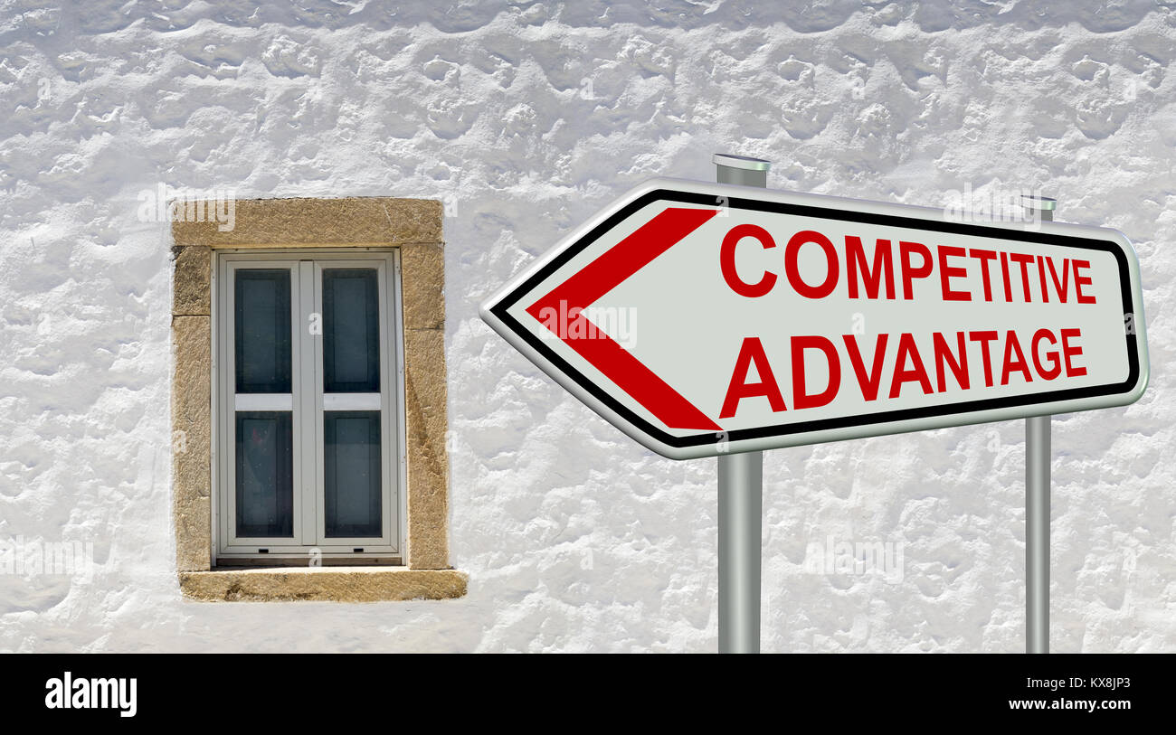 competitive advantage sign symbol red text window- 3d rendering Stock ...