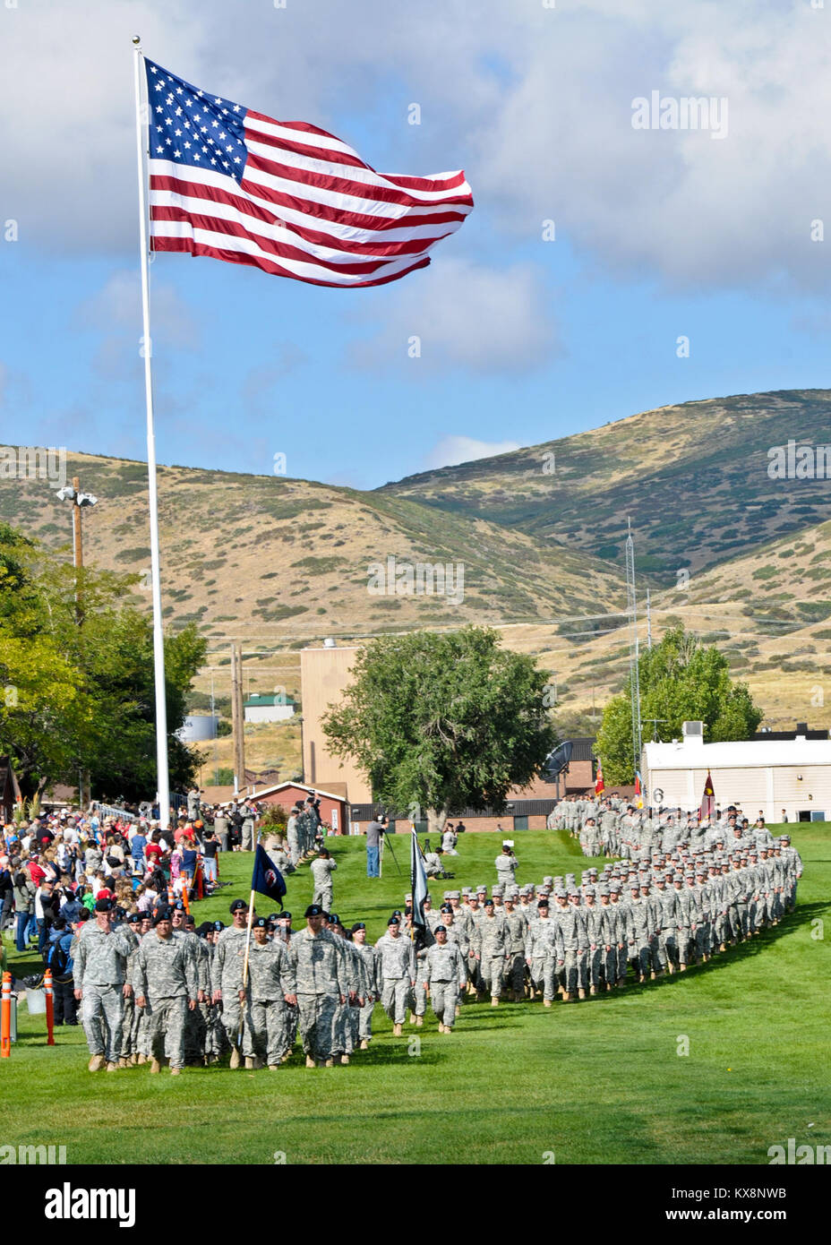 Camp Williams, UT --  On Sep. 17, 2011, Guardsmen gathered on the parade field to pay tribute to the governor of Utah.  The ceremony displays the guard families readiness through the discipline of drill and ceremony and mass numbers. Stock Photo