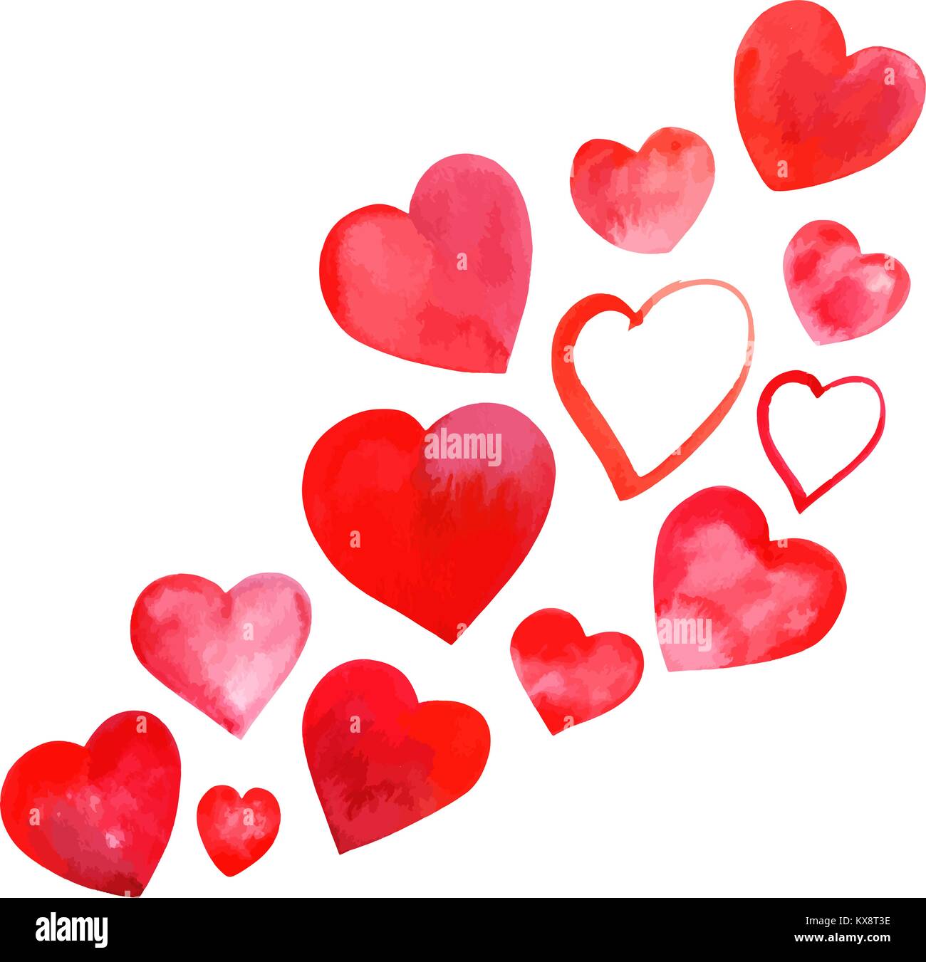 Vector set of watercolor hearts for valentines, isolated on white Stock ...