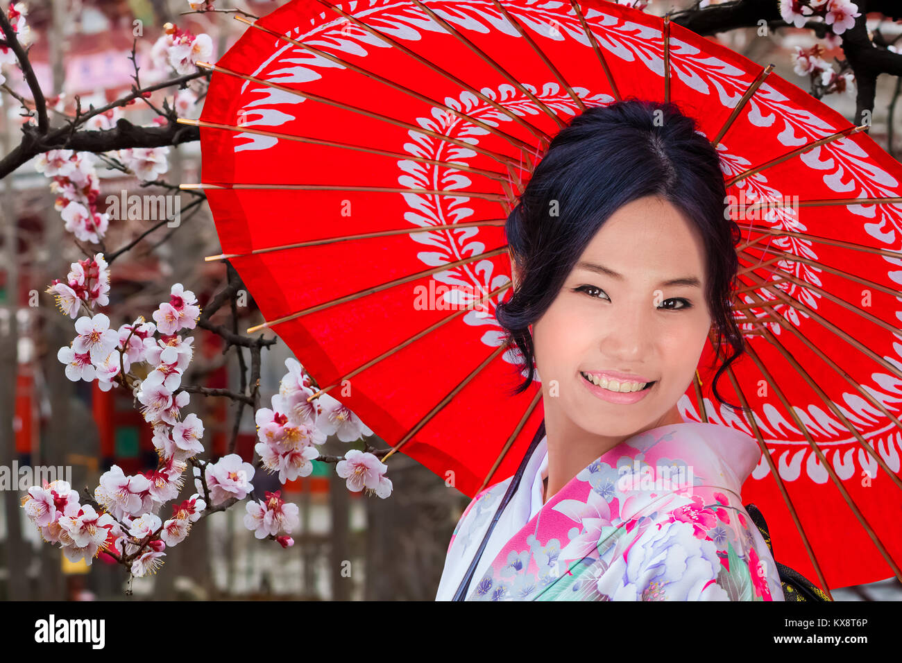 Young Japanese Woman in A Japanese Garden in Autumn Stock Photo