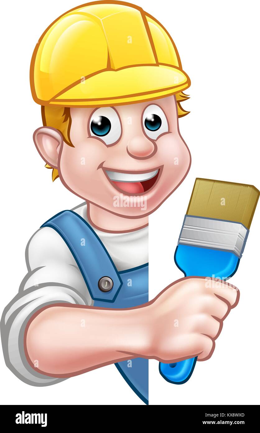 Painter and Decorator Cartoon Handyman Stock Vector