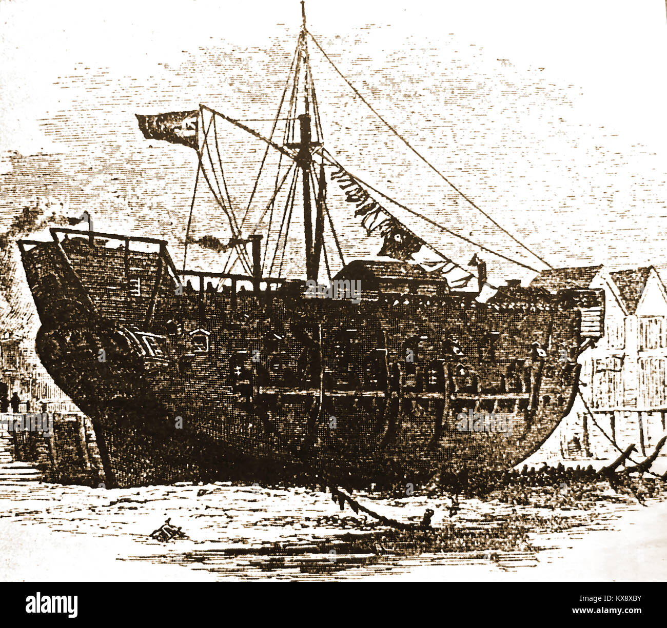 HMS RESOLUTION  (formerly the Whitby collier 'Marquis of Granby', launched at Whitby, Yorkshire in 1770 - An unflattering and unofficial  original sketch of Captain James Cook's ship,  as she really looked on her voyage of discovery to Australia - Stock Photo