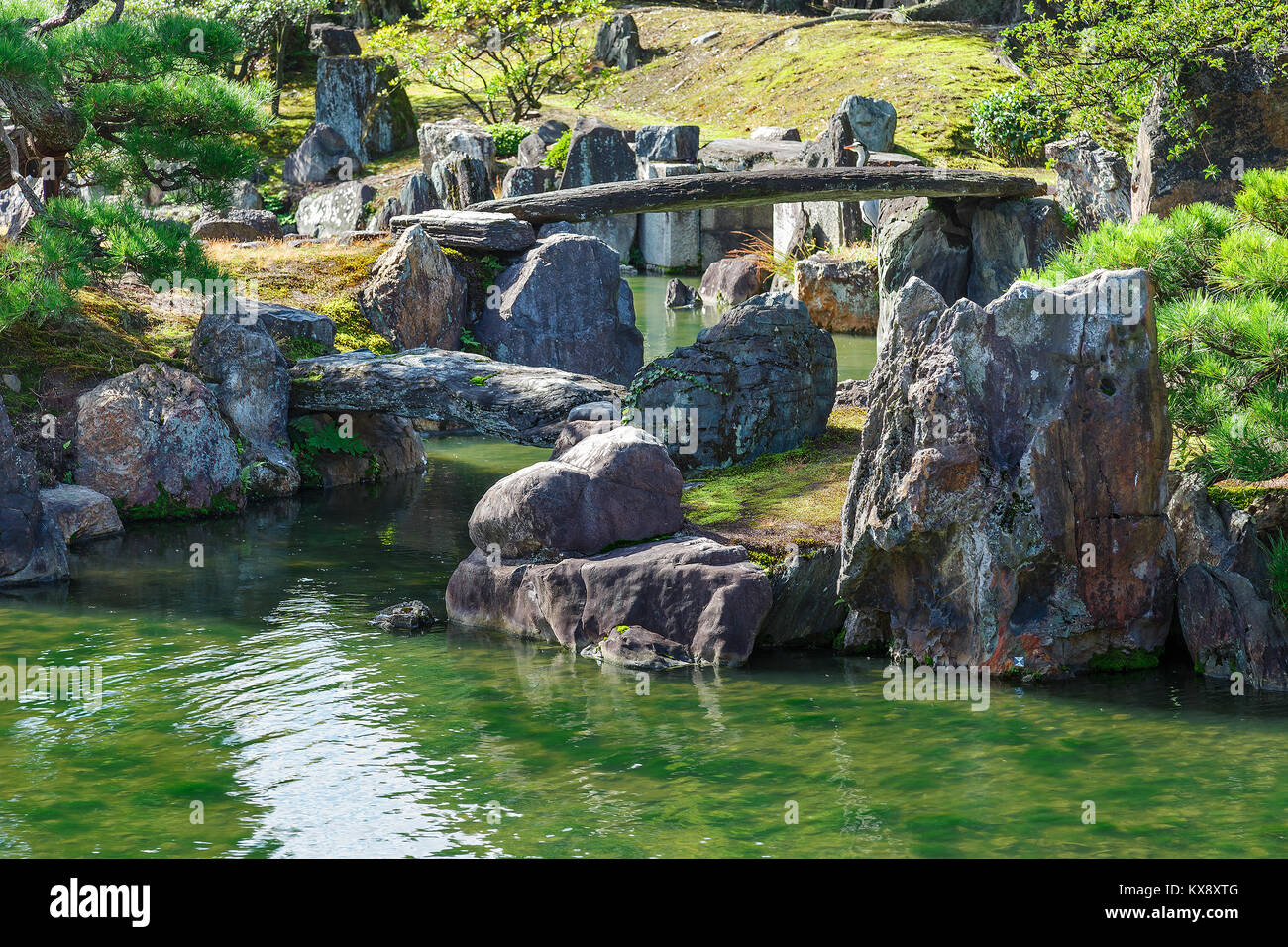 Japanese Garden at Nijo Castle in Kyoto, Japan  KYOTO, JAPAN - OCTOBER 23: Nijo Castle  in Kyoto, Japan on October 23, 2014. A flatland castle, one of Stock Photo