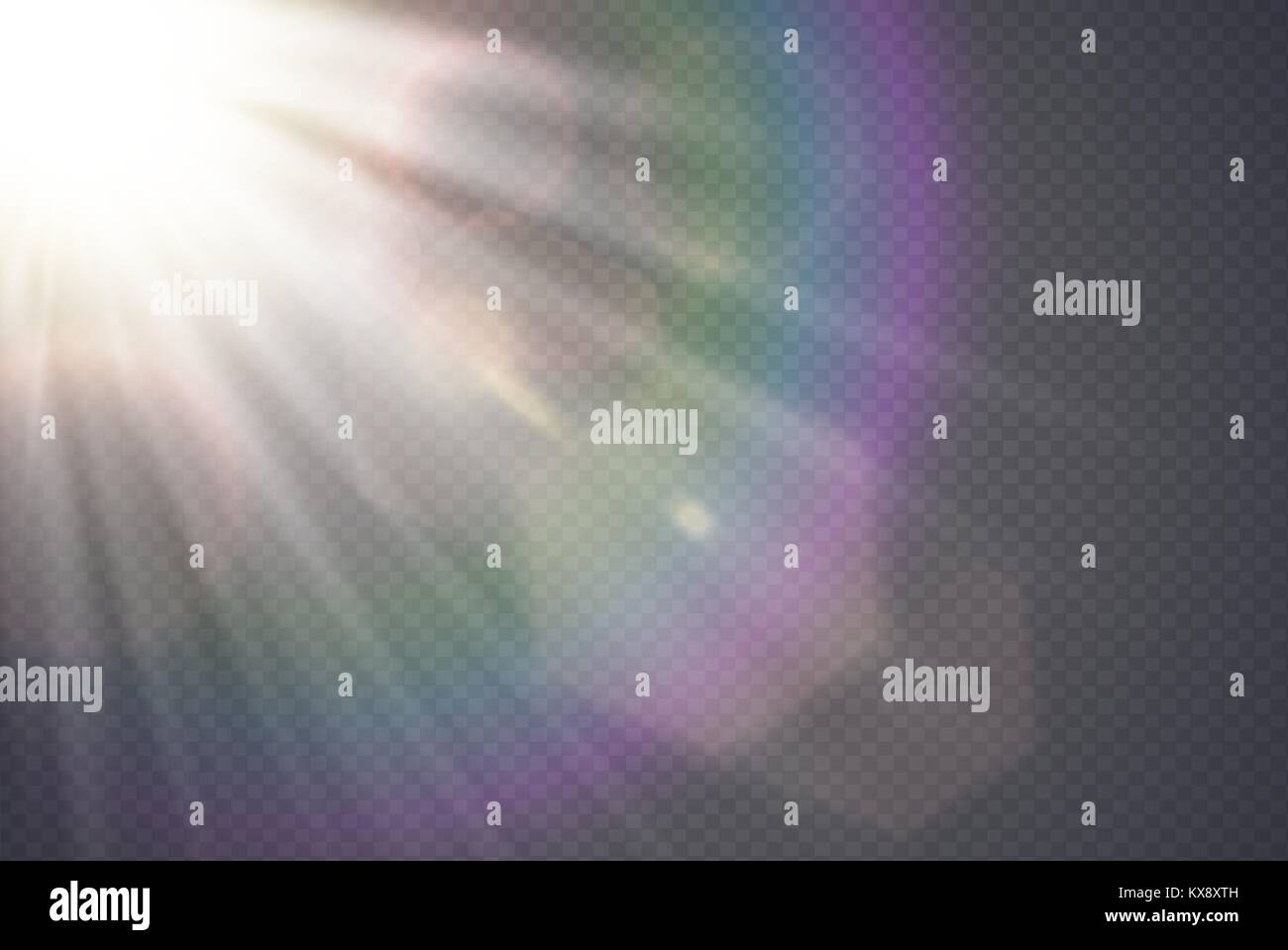 Vector transparent sunlight special lens flare. Abstract diagonal sun translucent light effect design. Isolated transparent background. Glow decor ele Stock Vector