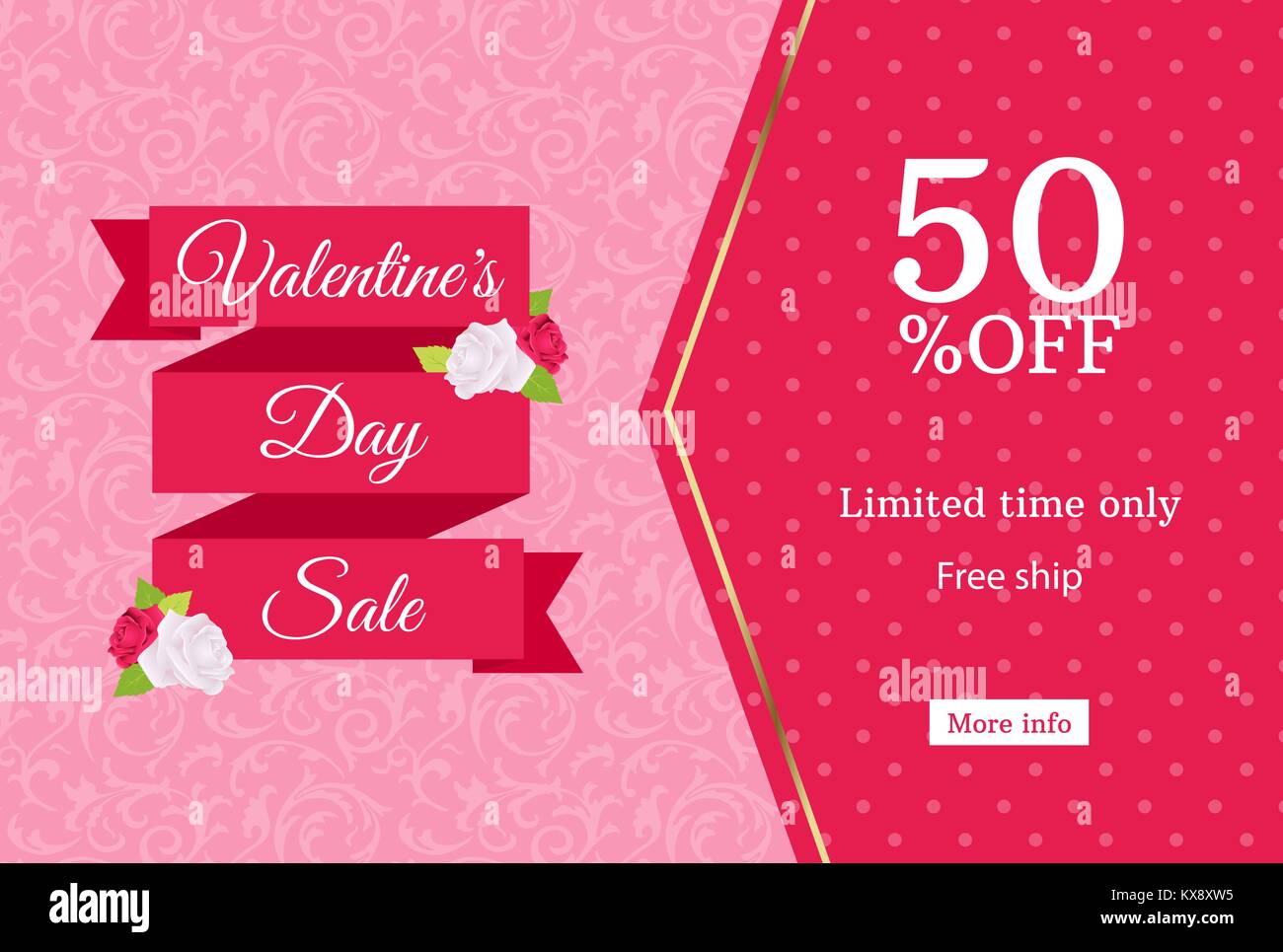 Valentines Day Sale Web Banner Design Template Pink Flat Ribbon