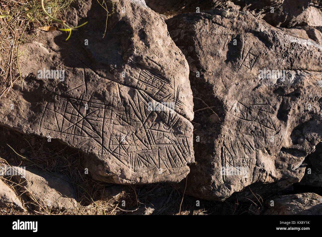 Ancient Guanche rock markings along the route from Aldea Blanca to San Miguel, archeological site, Tenerife, Canary Islands, Spain Stock Photo