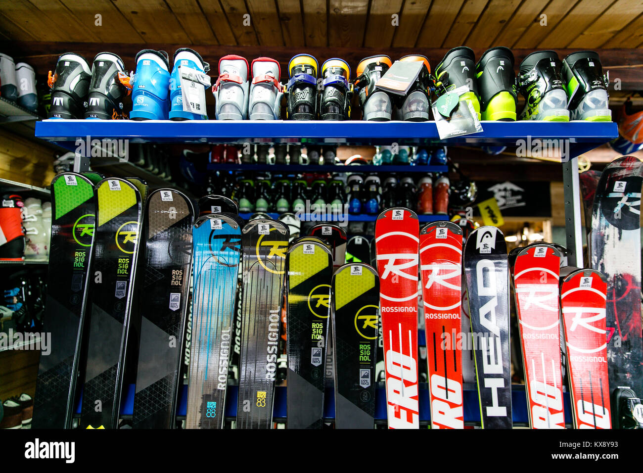 Ski gear and equipment rental shop in Szczyrk Poland Stock Photo