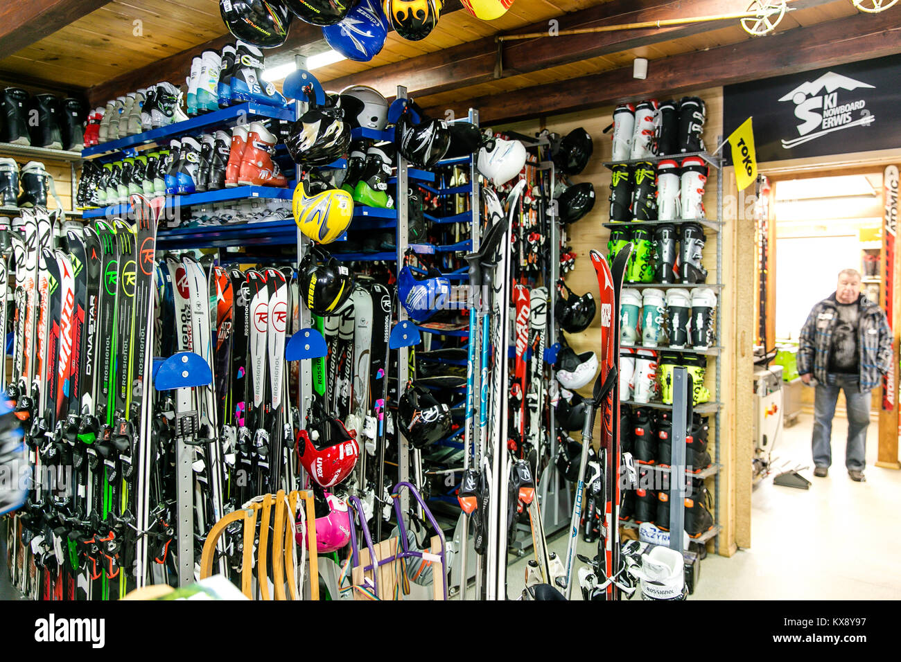 Ski gear and equipment rental shop in Szczyrk Poland Stock Photo