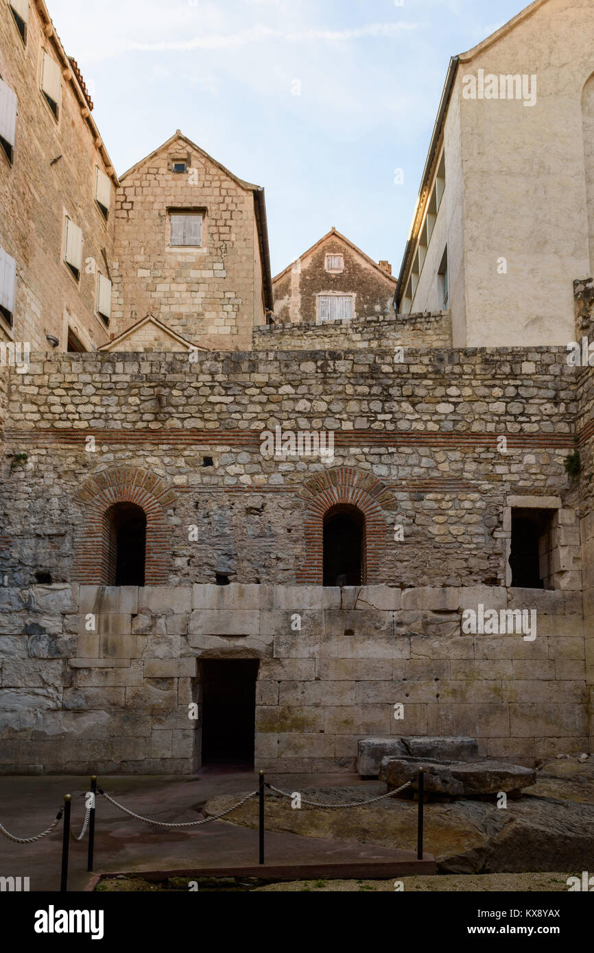 Courtyard showing layers of construction, Substructions of Diocletian's Palace, Split, Croatia Stock Photo