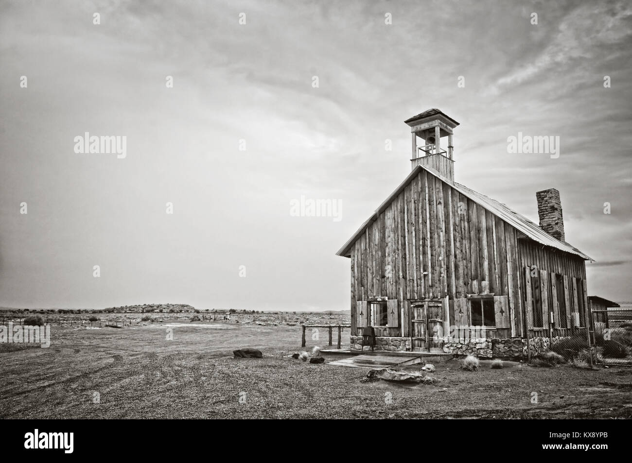 Old wooden church near Moab, Utah - Black and white photography Stock Photo