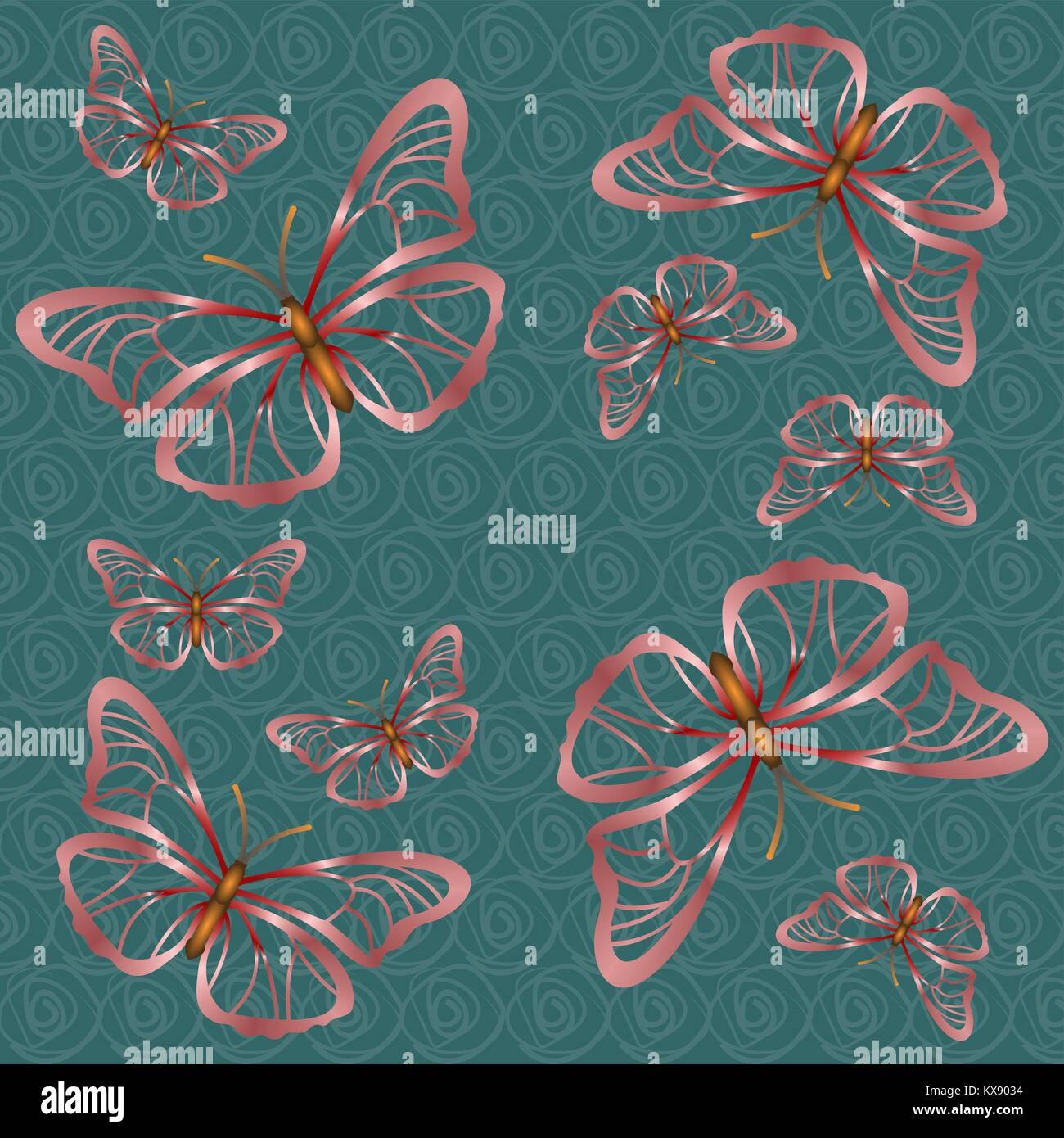 Green background with pink butterflies Stock Vector Image & Art - Alamy