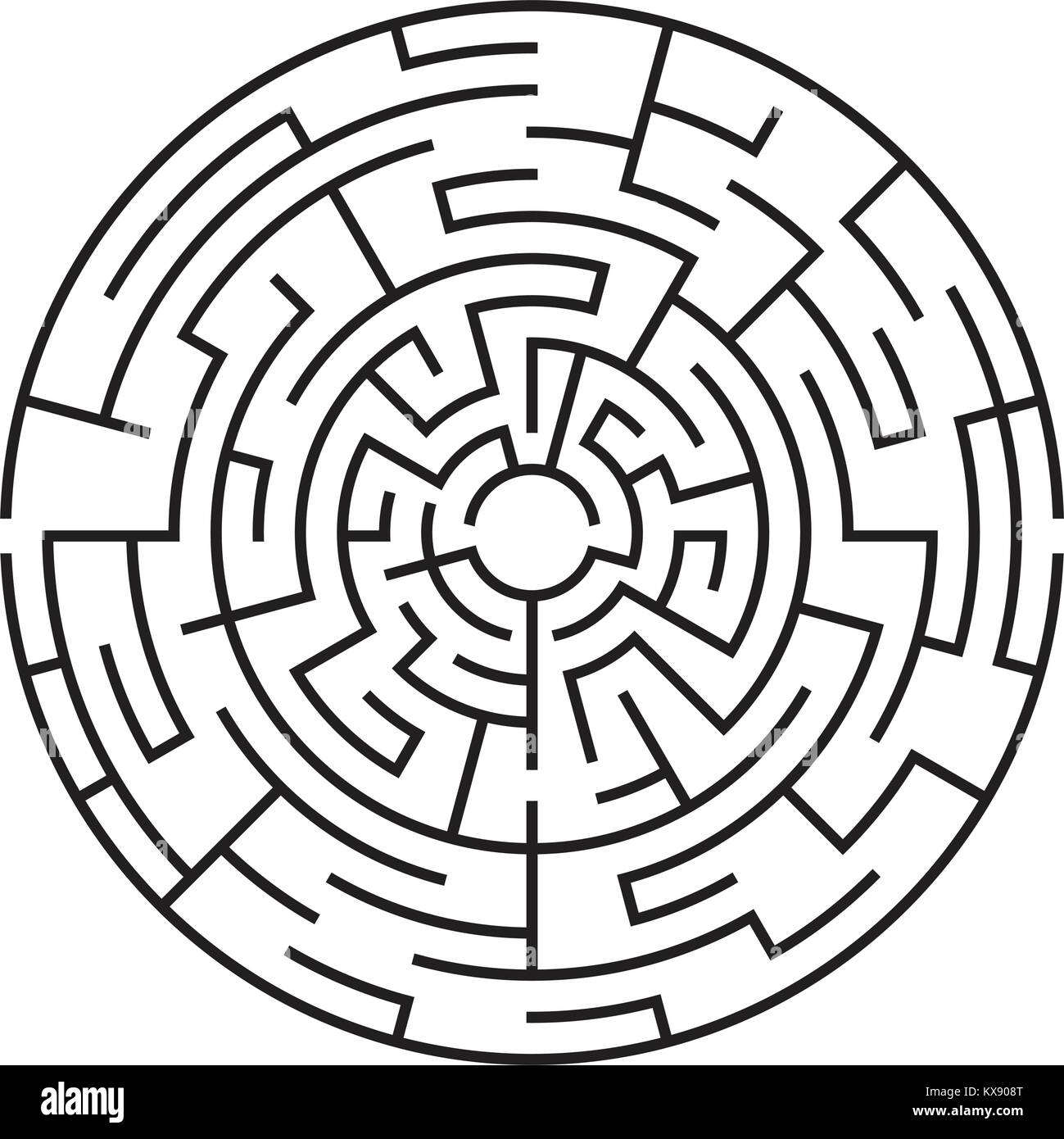 Circular maze isolated on white background. Medium complexity Stock