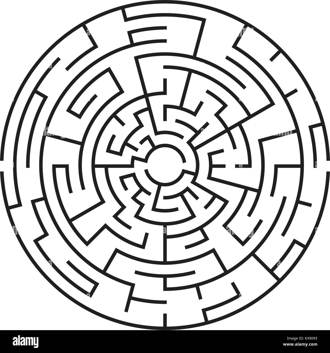 Circular maze isolated on white background. Medium complexity Stock Vector