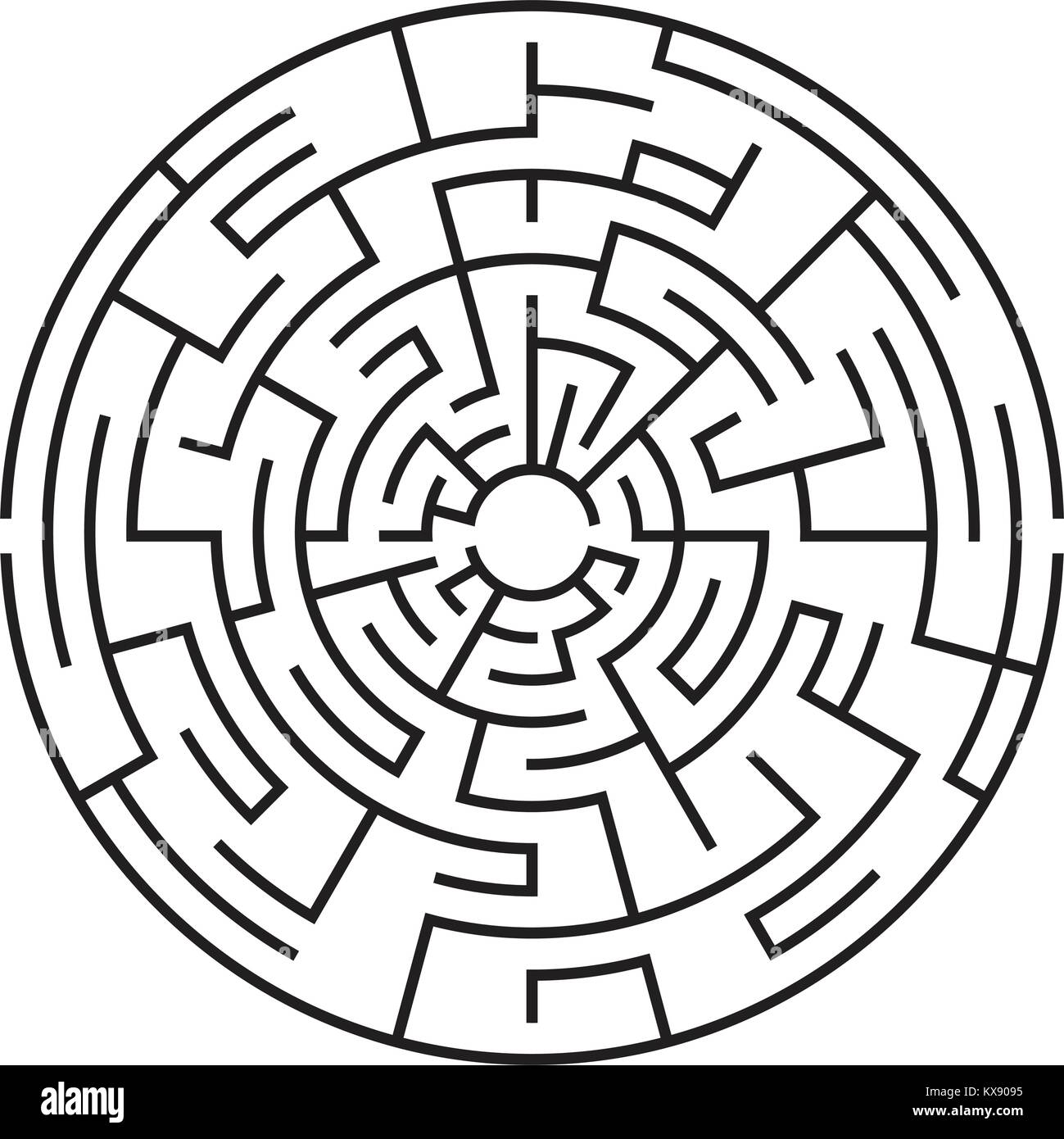 Circular maze isolated on white background. Medium complexity Stock Vector