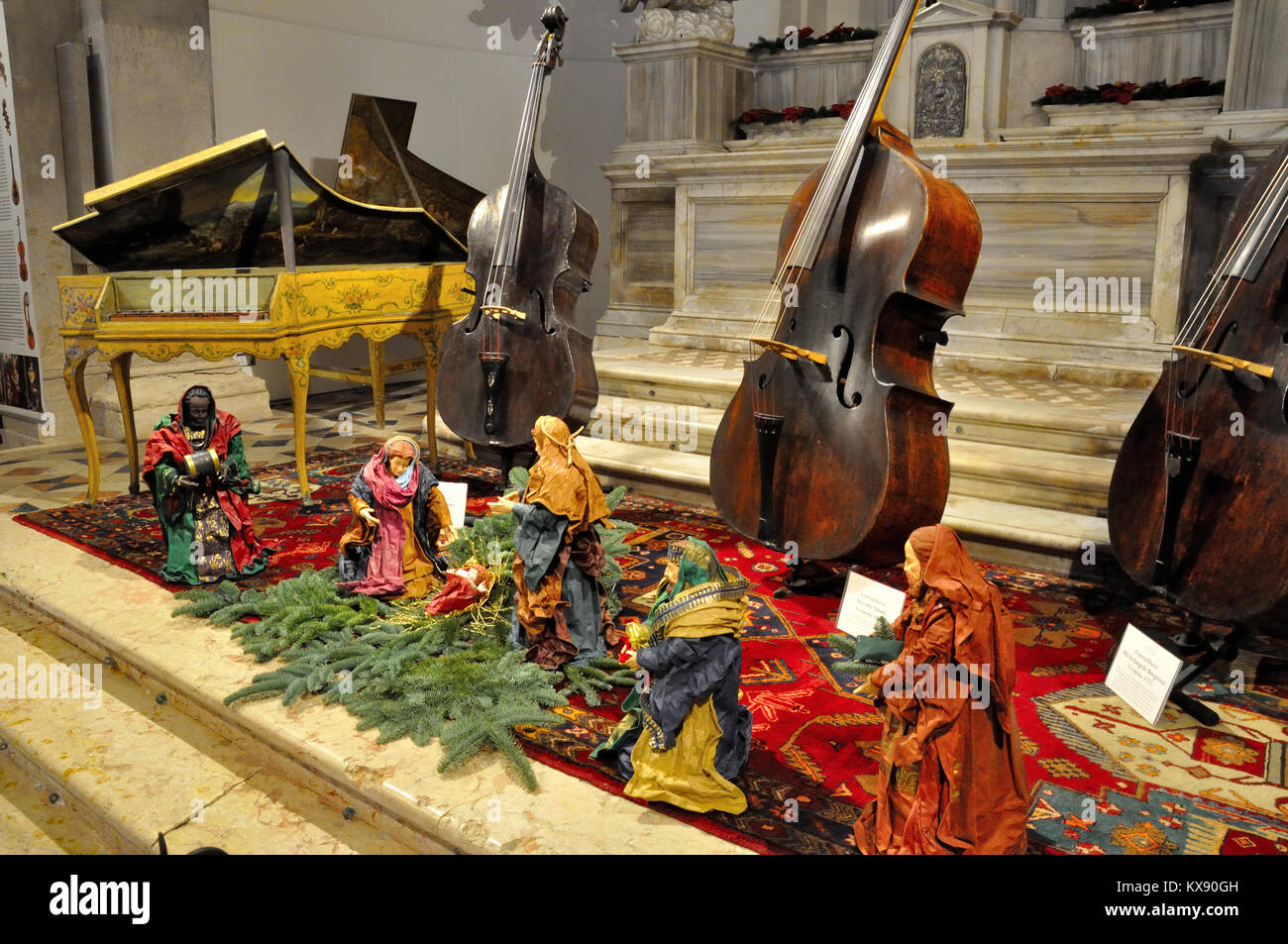 Nativity scene with antique musical instruments in Venice, Italy Stock Photo