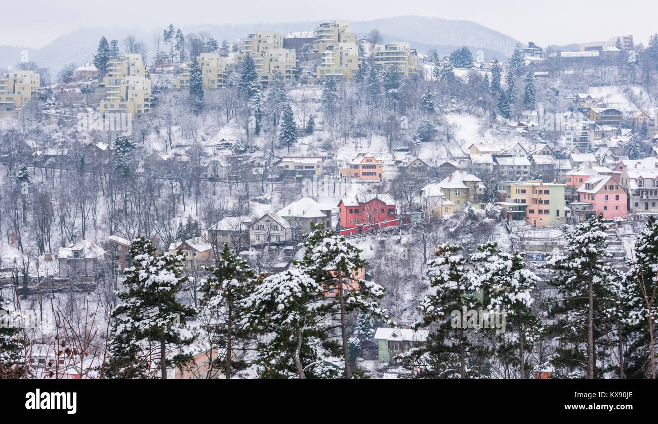 Brasov City, Transylvania region , Romania , winter scenery , modern real estate developments on