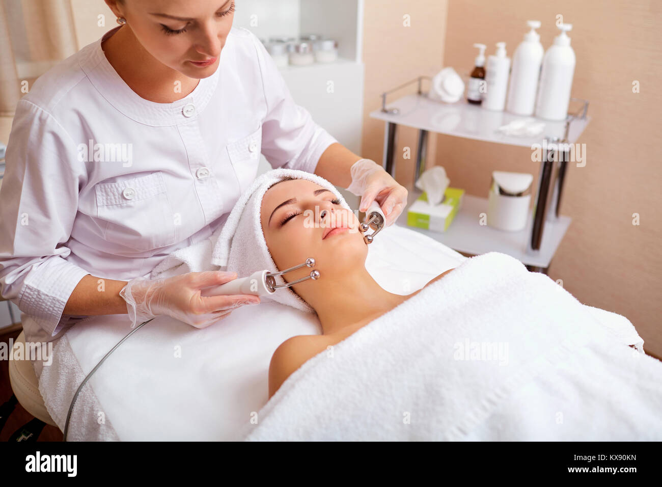 Woman on facial skincare procedure.  Stock Photo