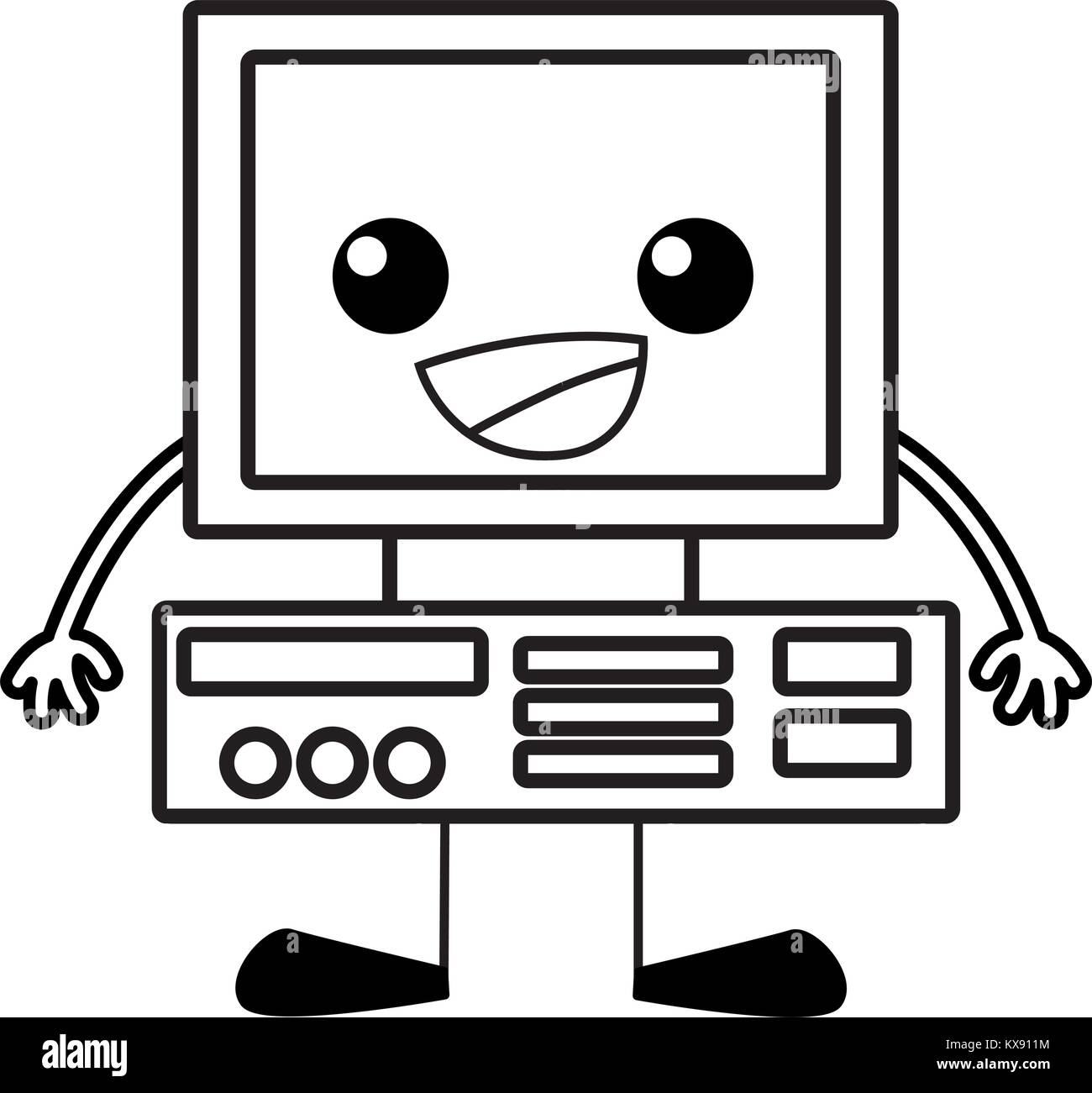 line happy computer technology kawaii with arms and legs Stock Vector ...