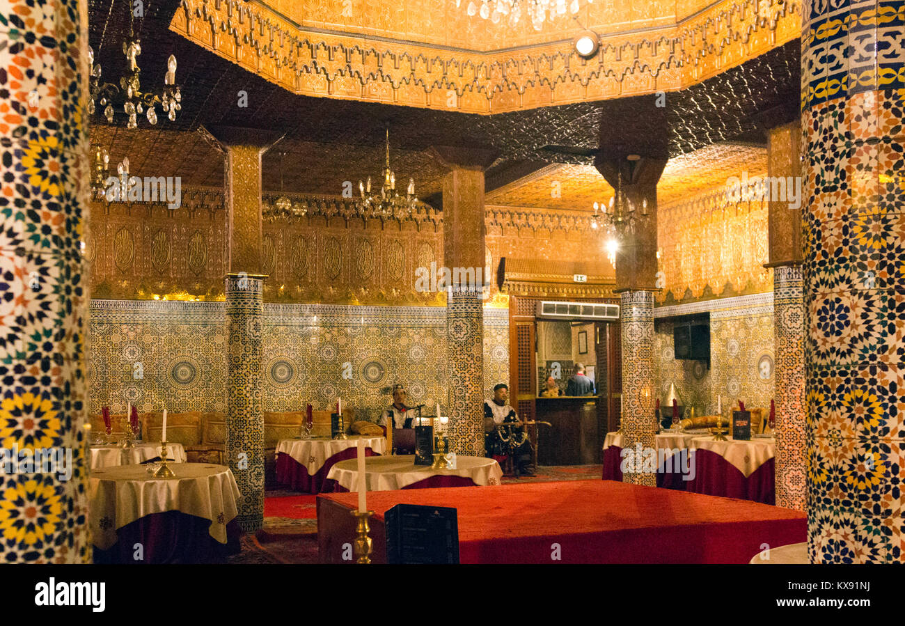 Interior of the traditional restaurant Dar Essalam in the Medina, the