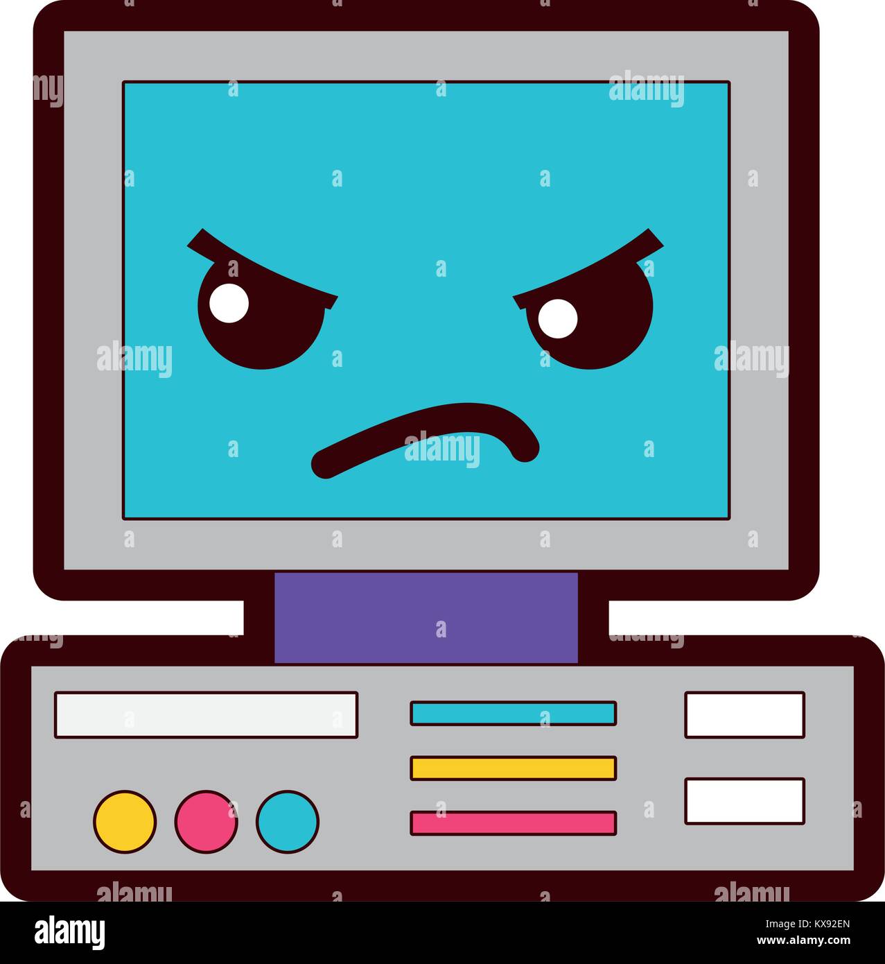 full color angry and cute computer technology kawaii Stock Vector Image ...
