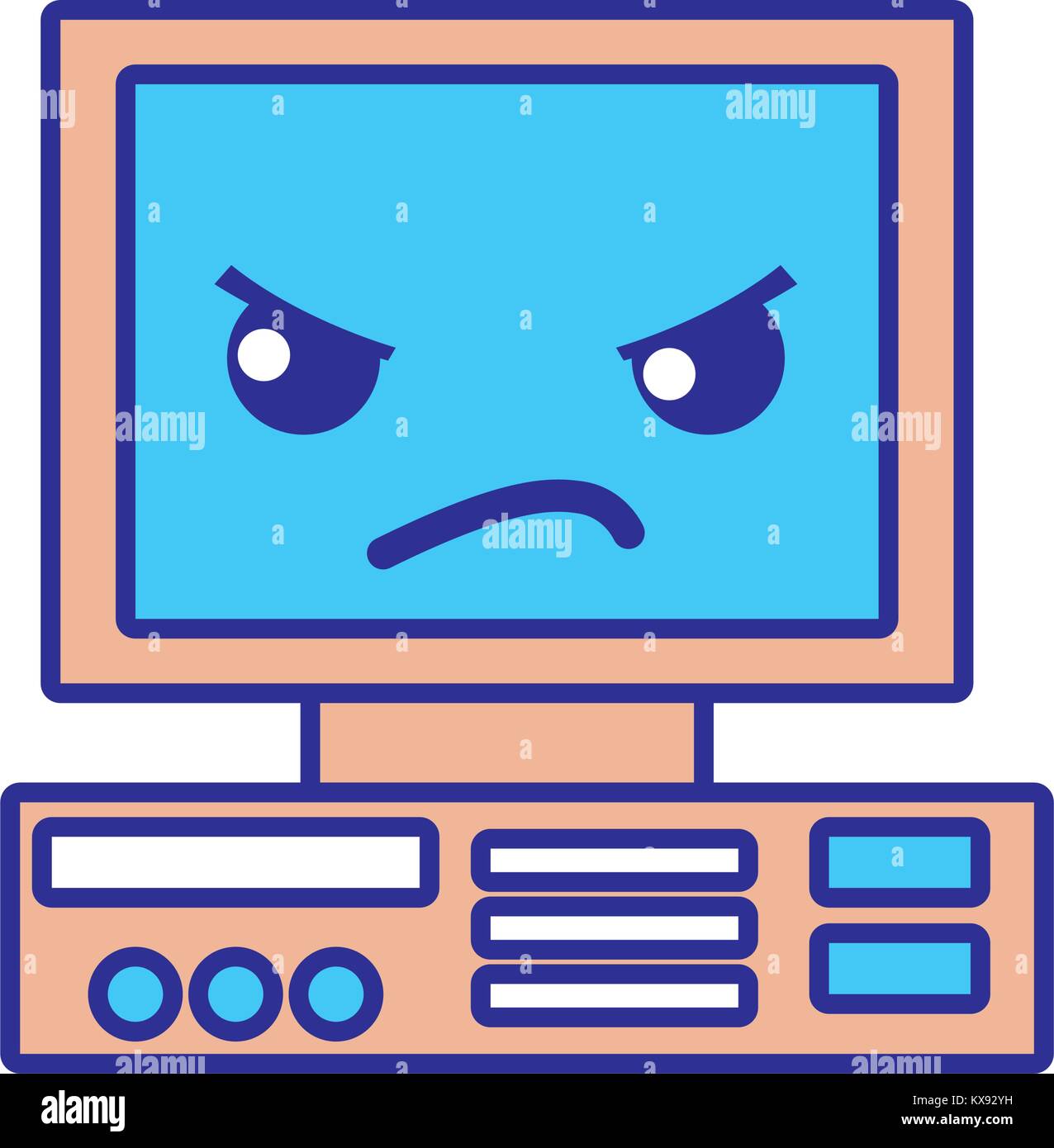 line color angry and cute computer technology kawaii Stock Vector Image ...