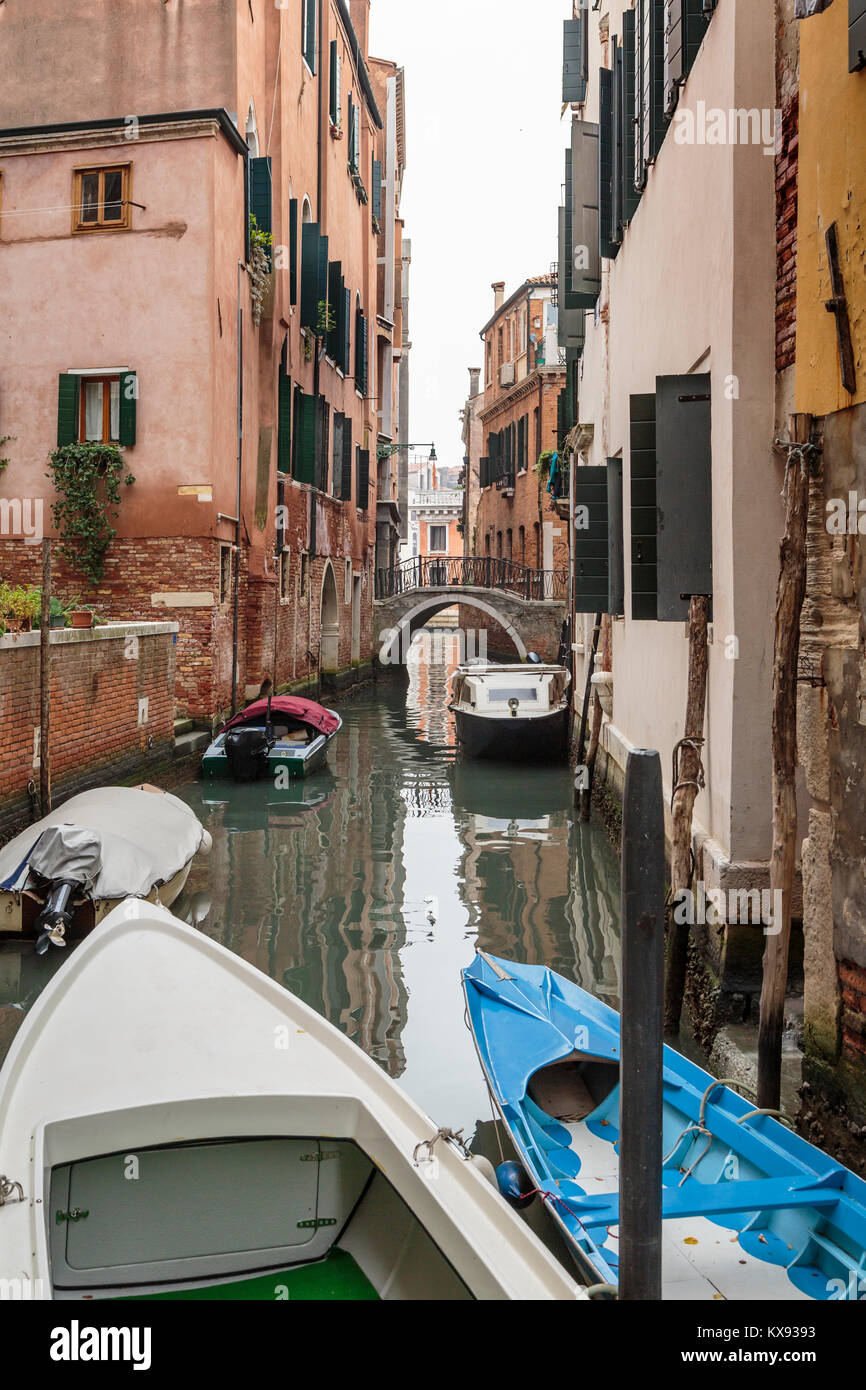 A small canal in Venice, Italy, Europe. Stock Photo