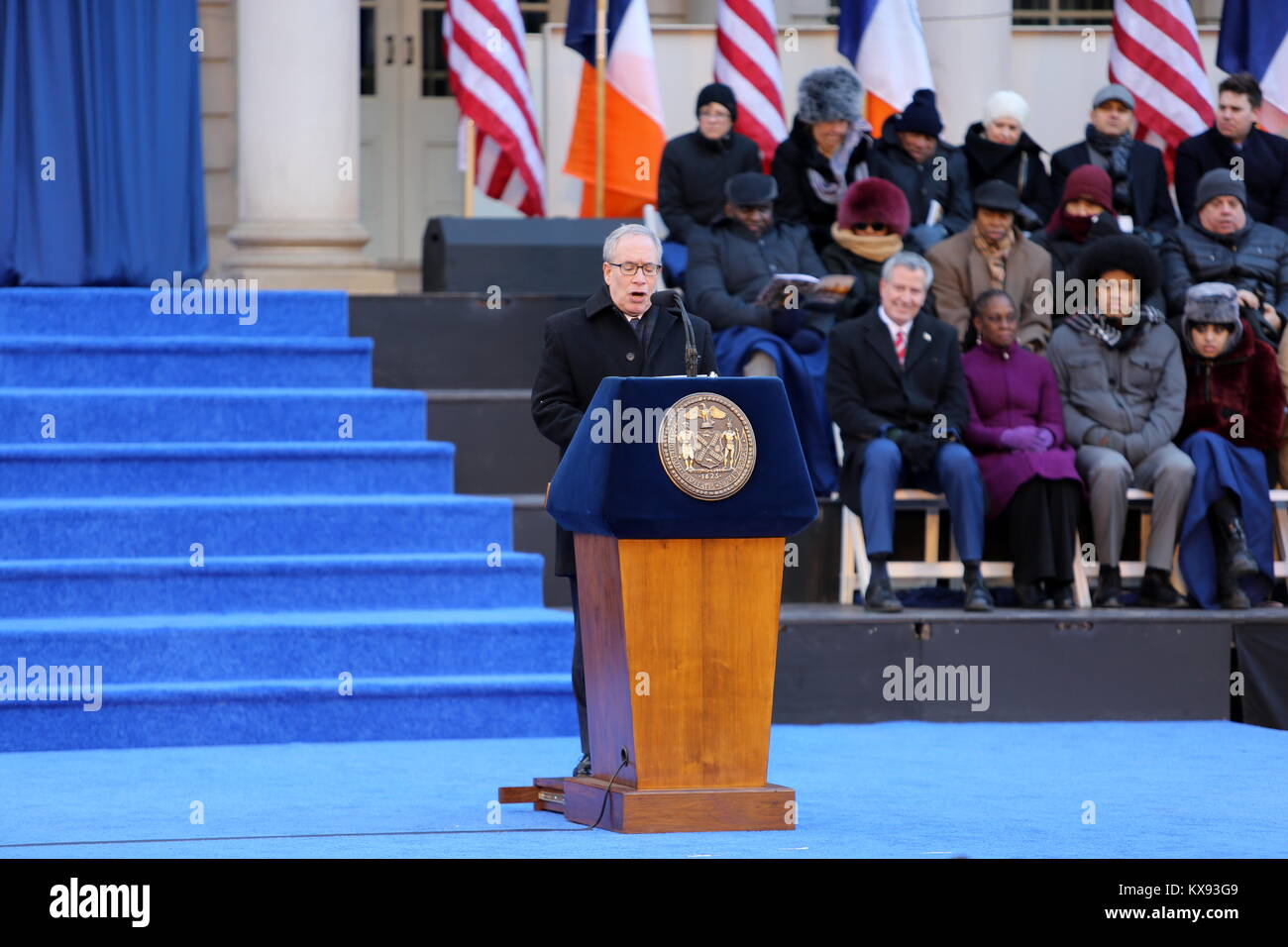 New Year 2018: Mayor De Blasio Sworn In For Second Term At City Hall Ceremony Stock Photo