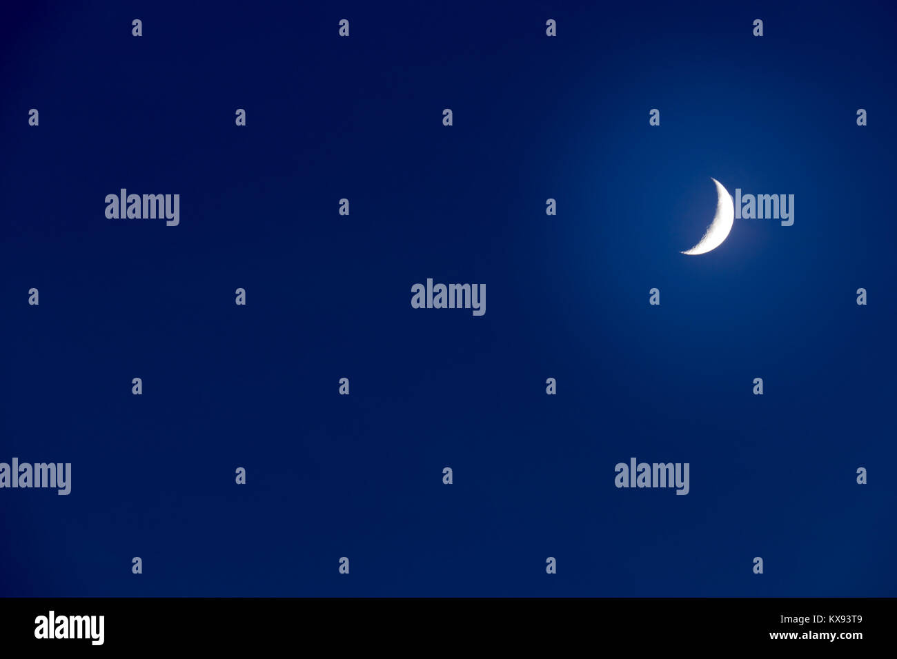 Moon on a dark blue sky. Copy Space for your text. Stock Photo
