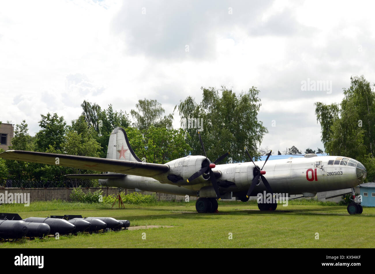 A Tupolev TU4 heavy bomber on display in the Monino aeronautical