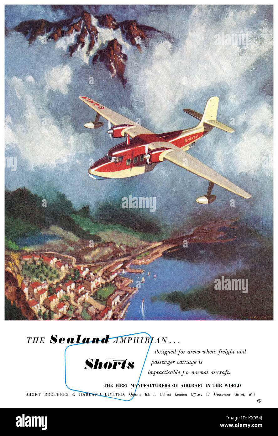 1951 British advertisement for the Short Sealand amphibious aircraft. Stock Photo