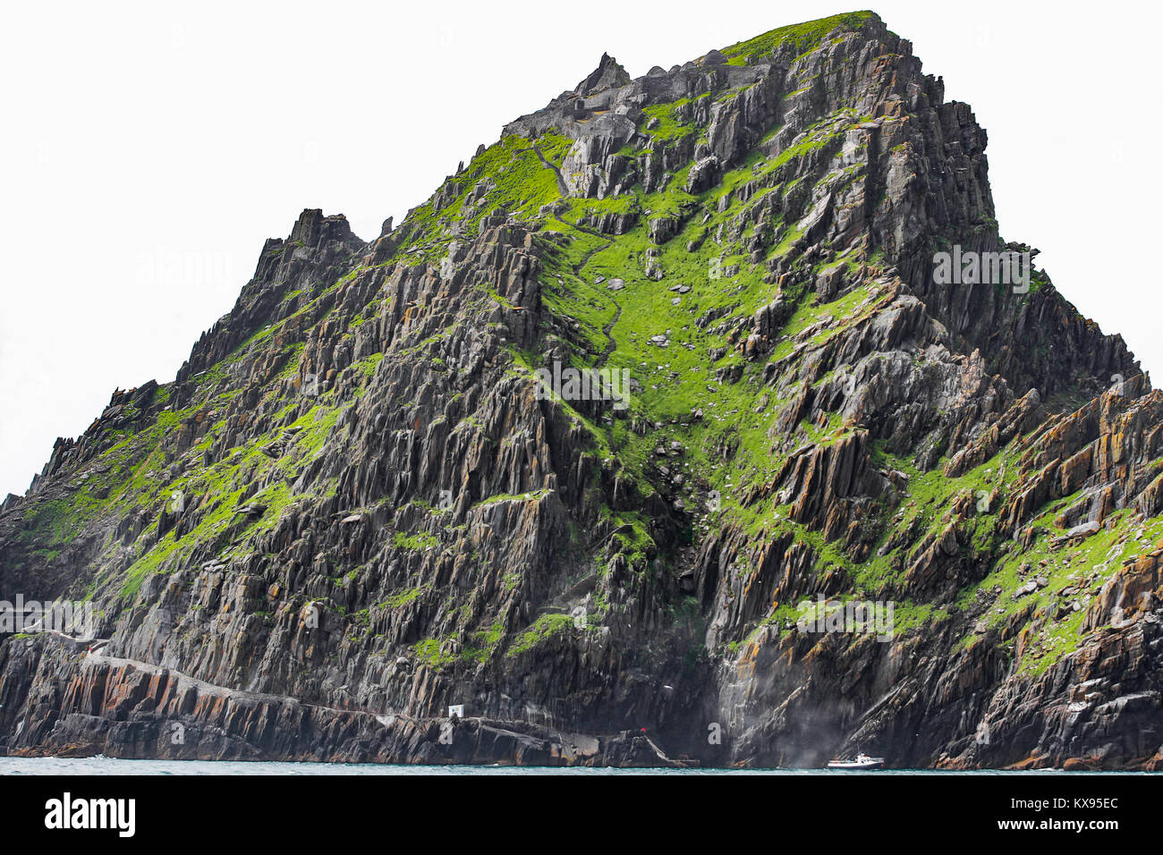 Skellig Michael, island nearby coast of Iveragh peninsula, County Kerry, Ireland, with medieval, early Christian monastery Stock Photo