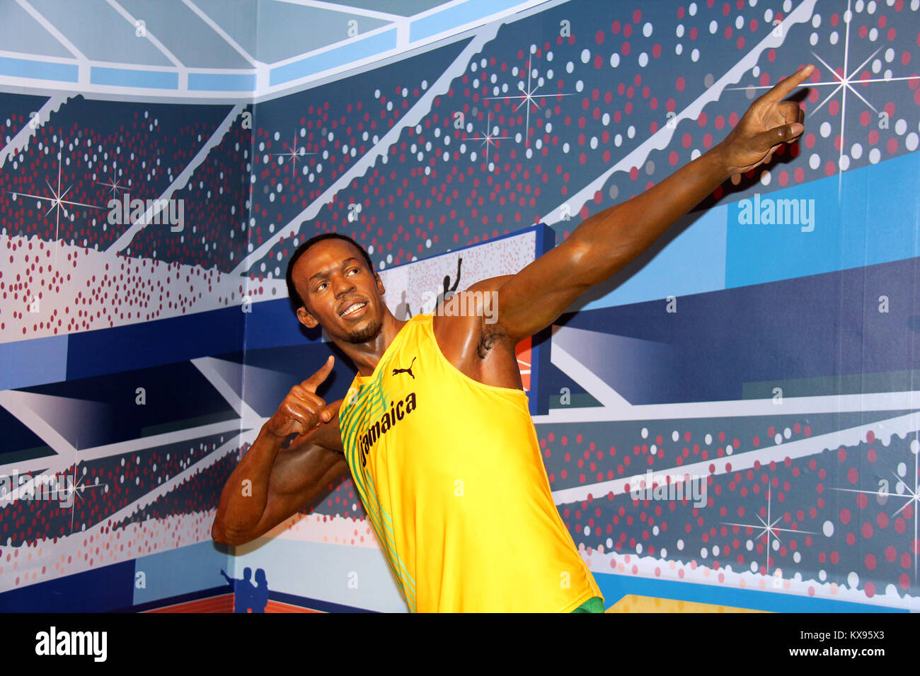 London, - United Kingdom, 08, July 2014. Madame Tussauds in London. Waxwork statue of Usain Bolt Stock Photo