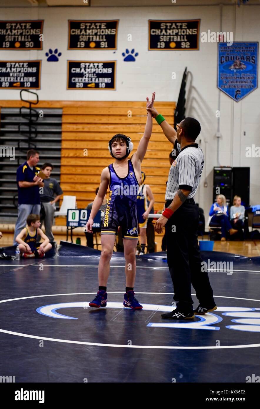 Youth collegiate style wrestling match Stock Photo Alamy
