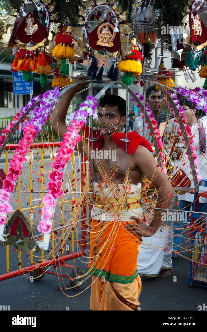 Serangoon, Singapore January 30, 2010 Hindu devotee carrying a
