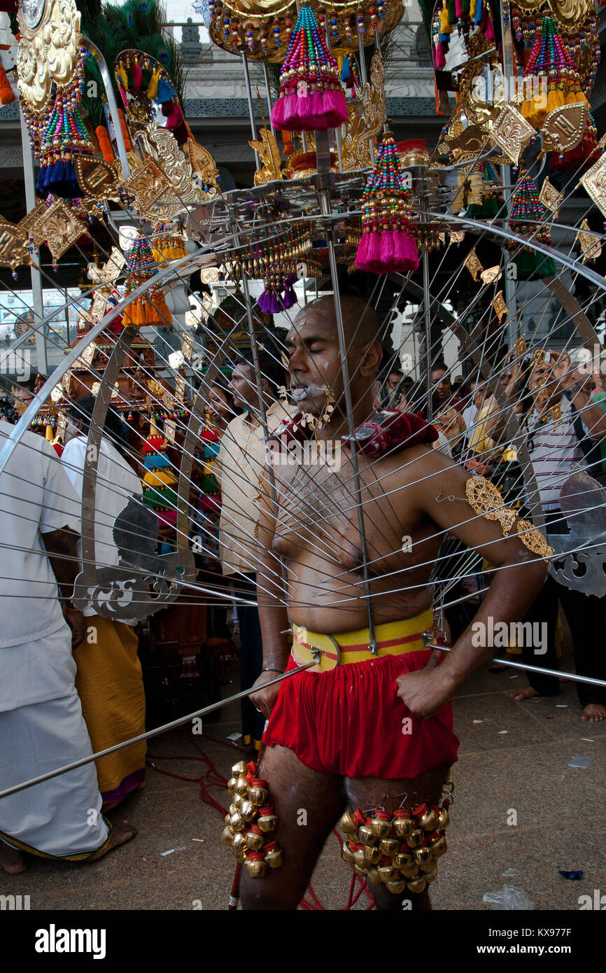 Serangoon, Singapore January 30, 2010 Hindu devotee carrying a