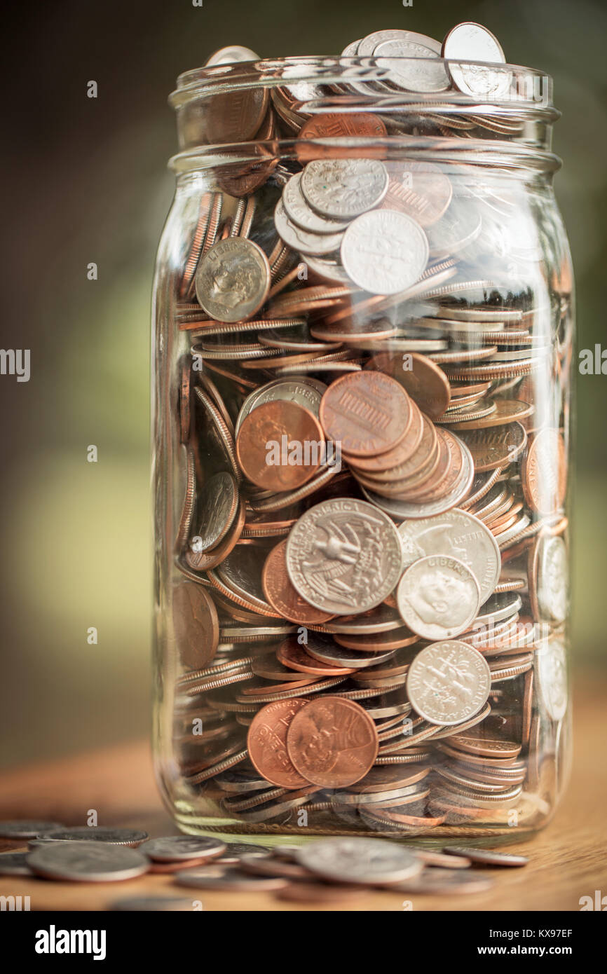 Mony jar outside with copy space. Stock Photo