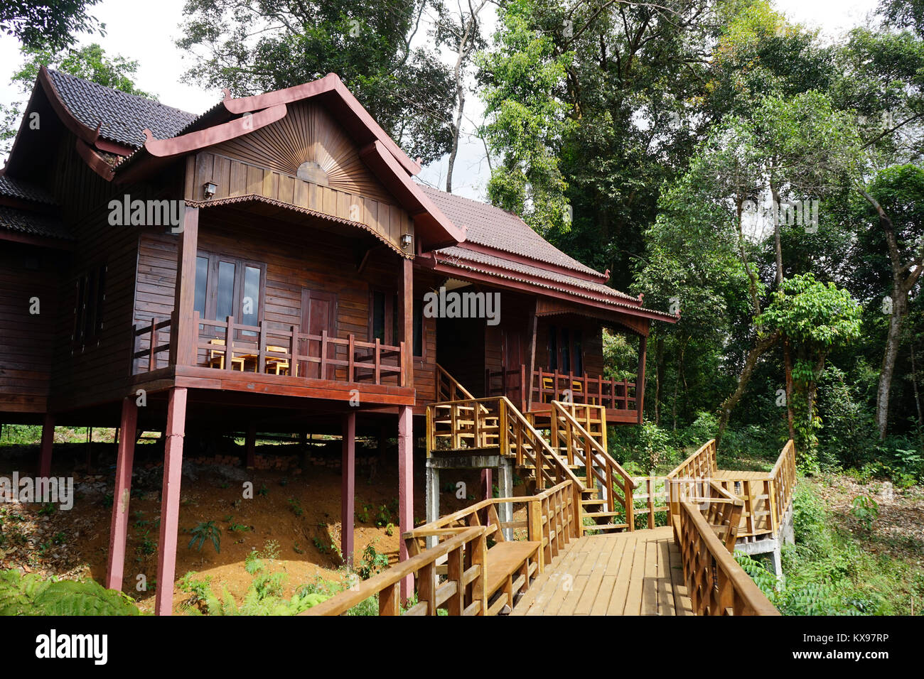 PAKSE, LAOS - CIRCA FEBRUARY 2017 Tad Fane resort Stock Photo