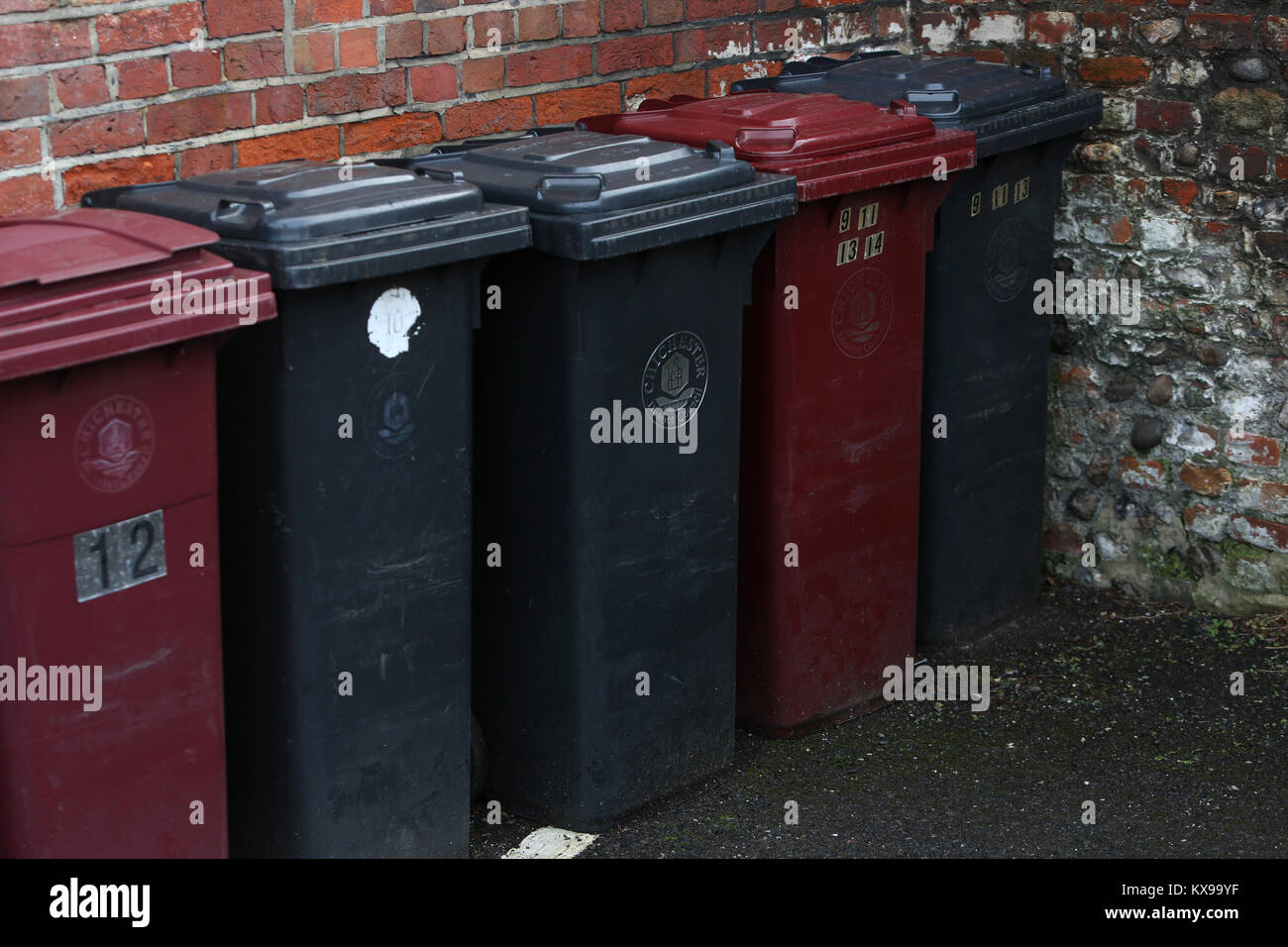 A selection of bins pictured behind the shopping district in Chichester