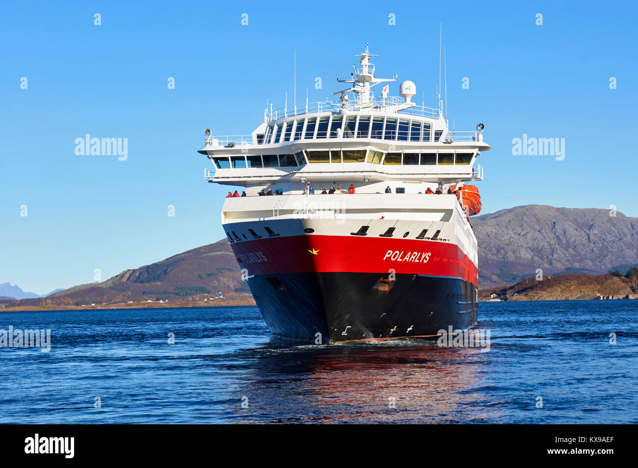 MS Polarlys, Hurtigruten, Coastal Express at Sandnessjoen, Alstahaug, Nordland, Norway Stock Photo