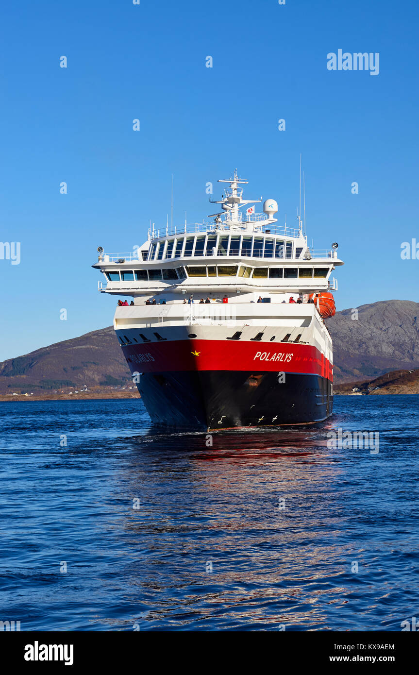 MS Polarlys, Hurtigruten, Coastal Express at Sandnessjoen, Alstahaug, Nordland, Norway Stock Photo