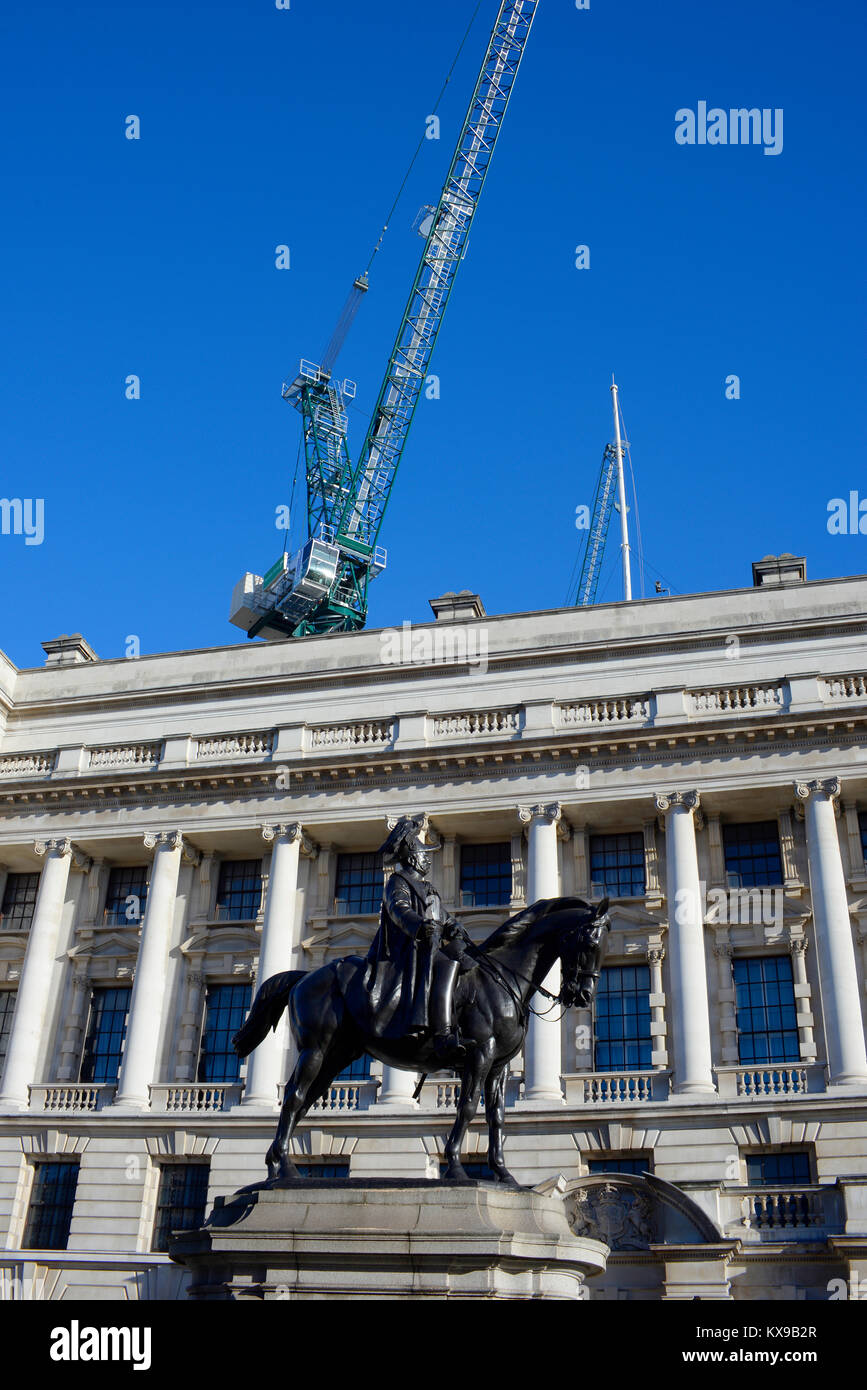 Old War Office Building London redevelopment to luxury hotel & residence operated by Raffles the group’s first property in the UK. Construction cranes Stock Photo