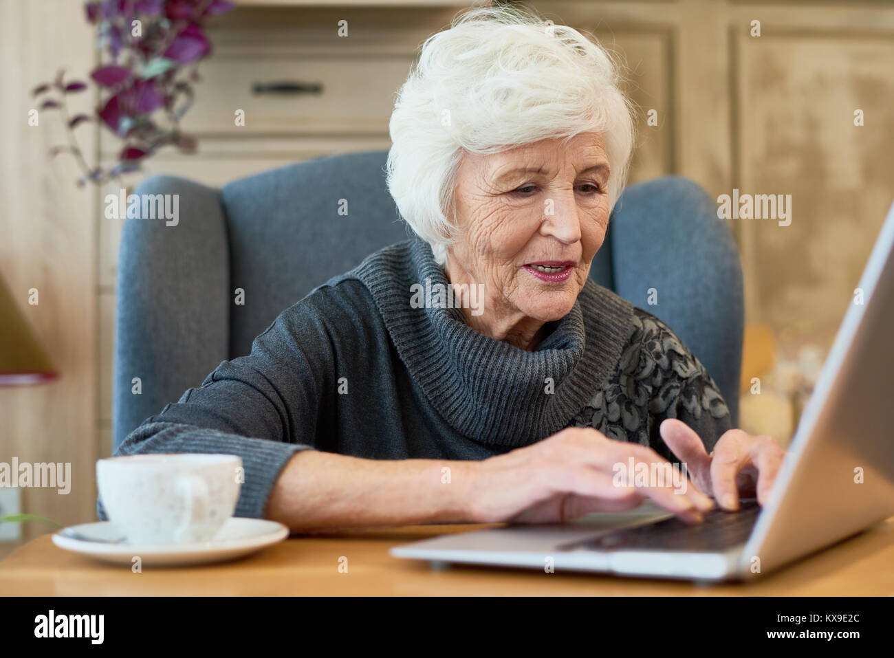 Portrait old woman typing hi-res stock photography and images - Alamy