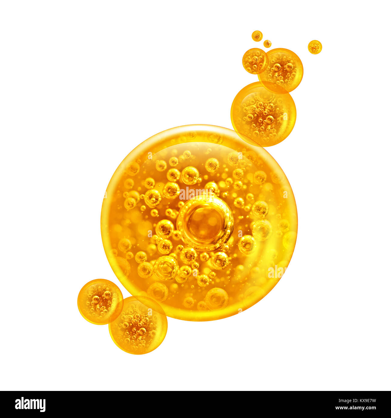 Bubbles oil inside a large oil bubble and small oil bubbles around