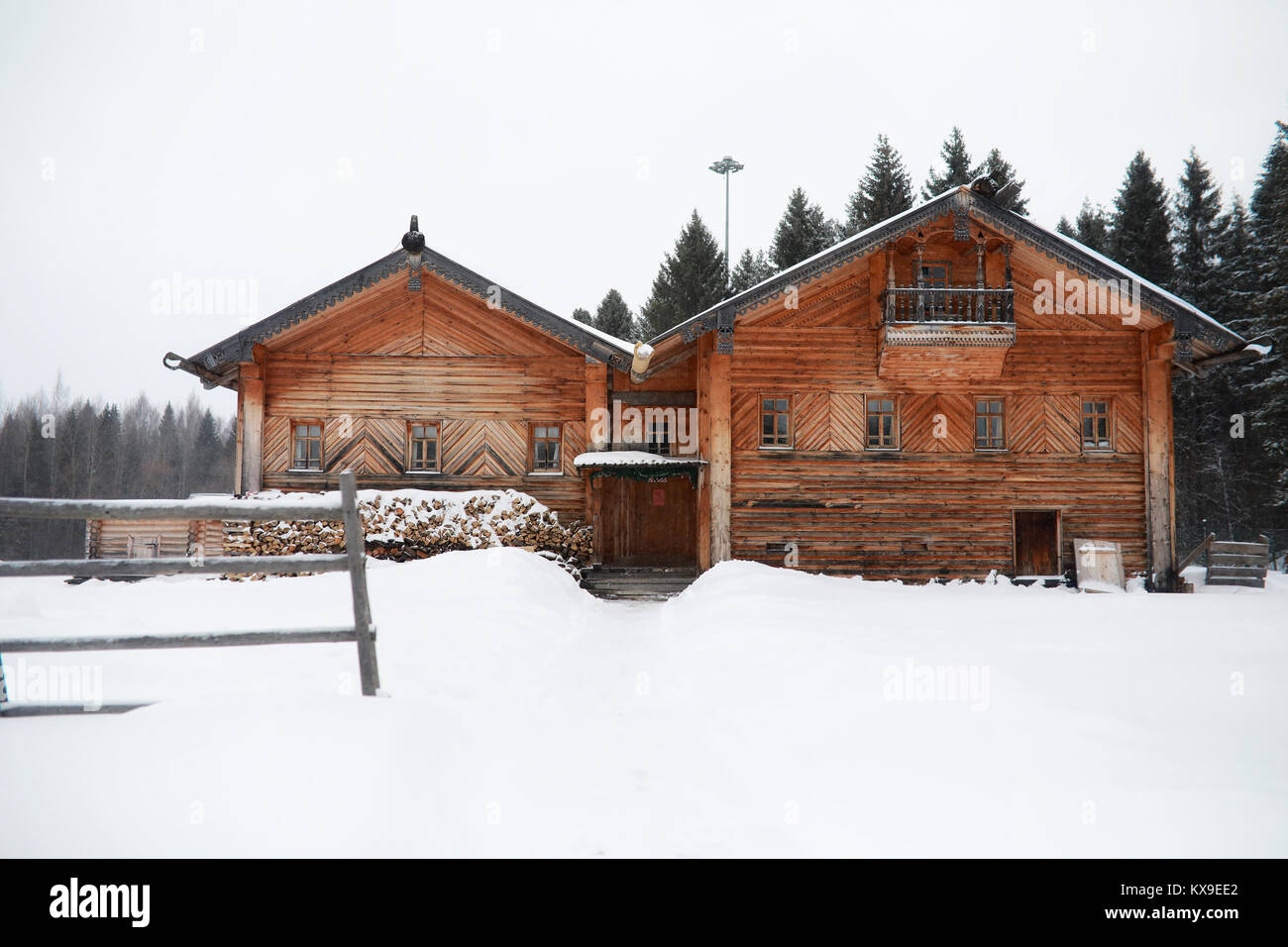 retro wooden house in the forest in russian north Stock Photo - Alamy