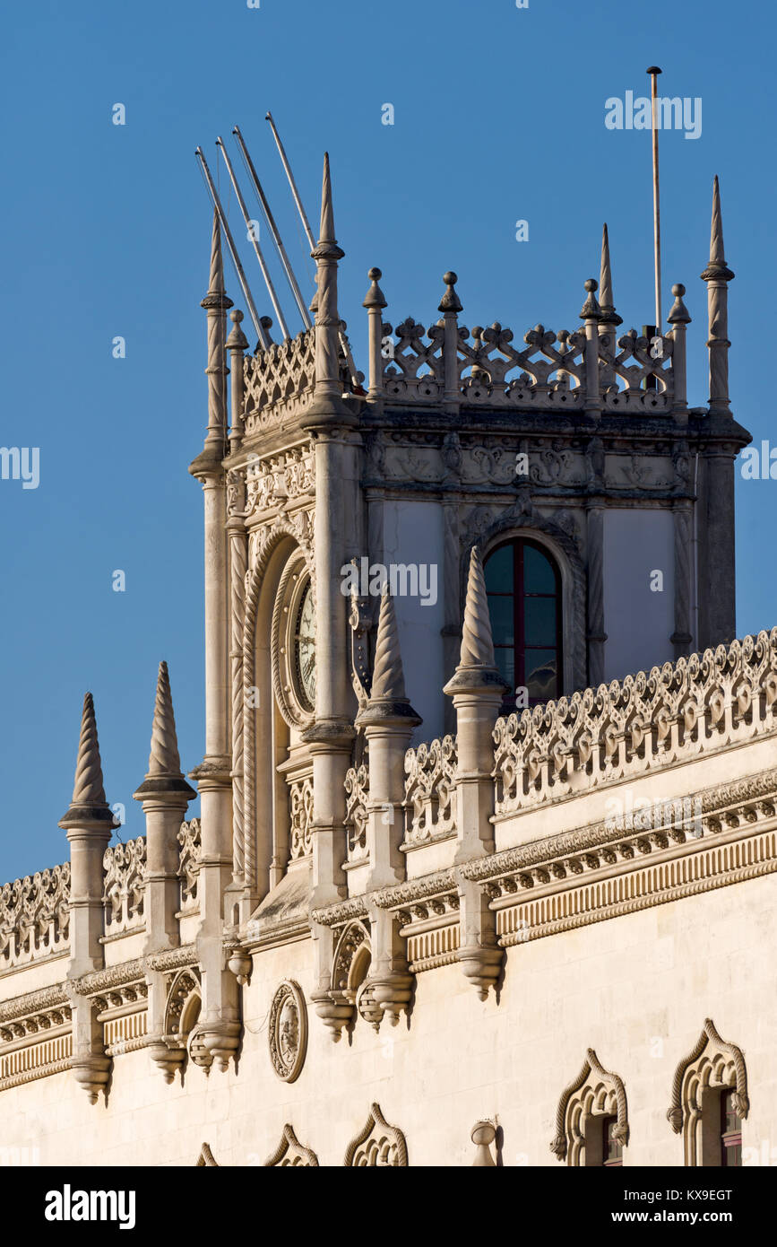 The Rossio Railway Station show a manueline architectural style facade in Lisbon, Portugal Stock Photo