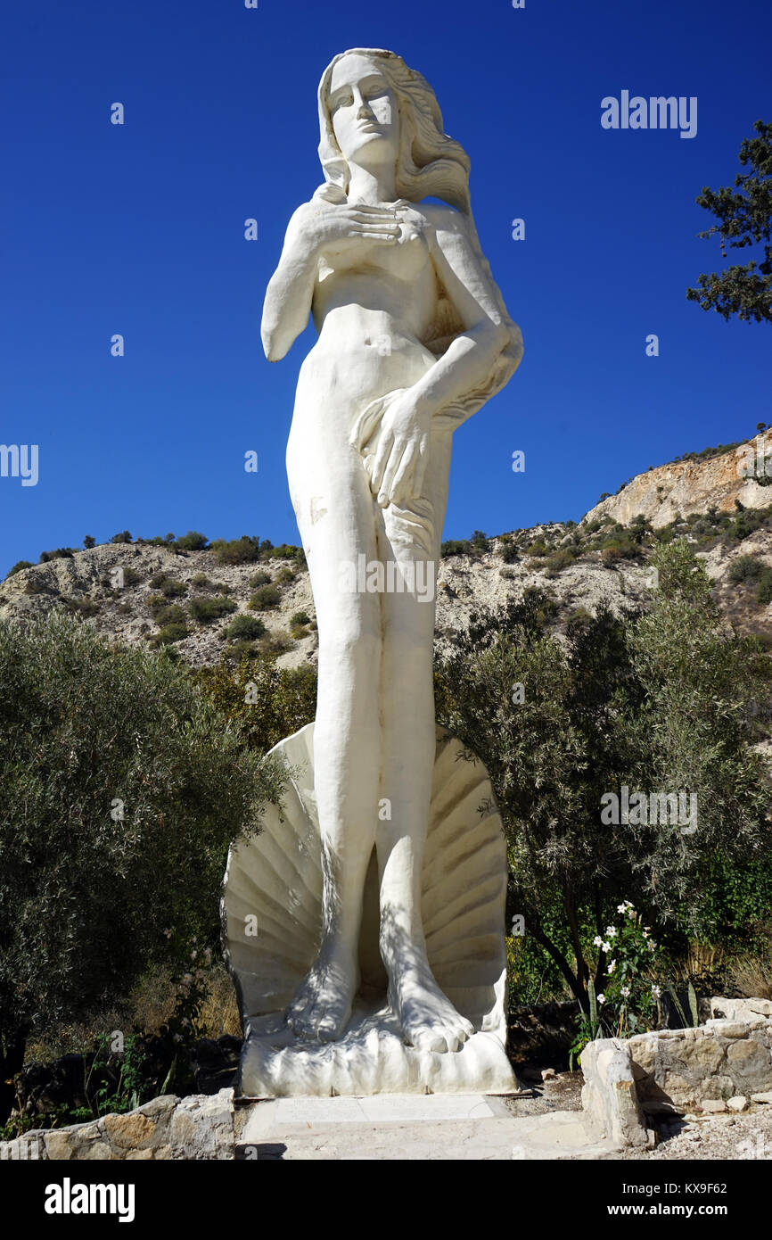 PAPHOS, CYPRUS - CIRCA OCTOBER 2017 Sculpture of Aphrodite near entrance of Adonis baths Stock Photo