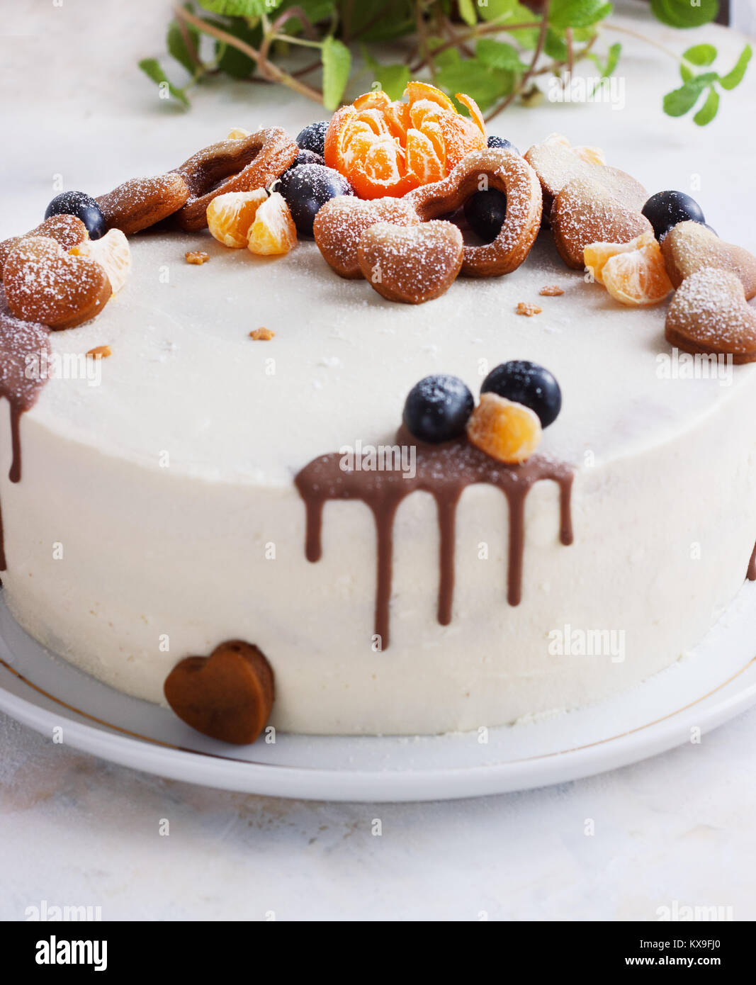 Fresh homemade cake with mandarins for new year party Stock Photo Alamy