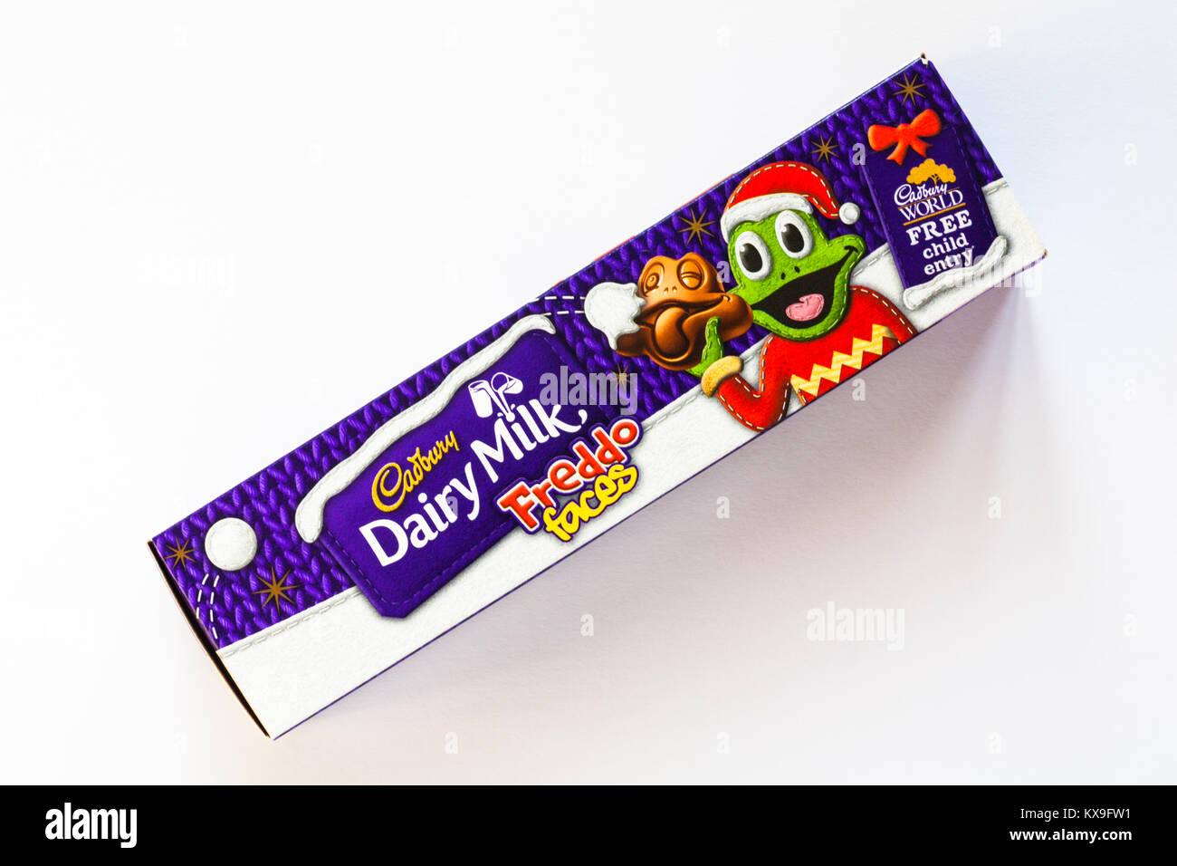box of Cadbury Dairy Milk Freddo Faces chocolates festive box for Christmas isolated on white background Stock Photo