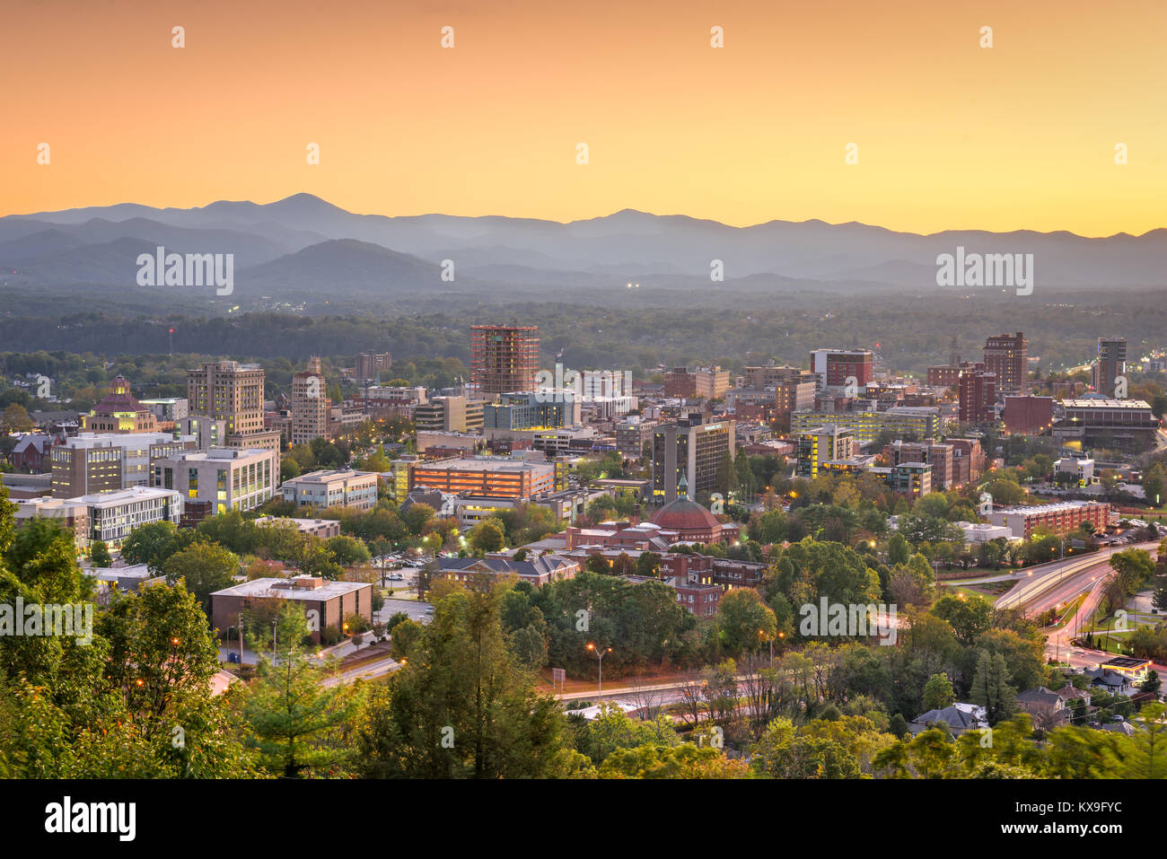 Asheville, North Carolina, USA downtown skyline at dusk. Stock Photo